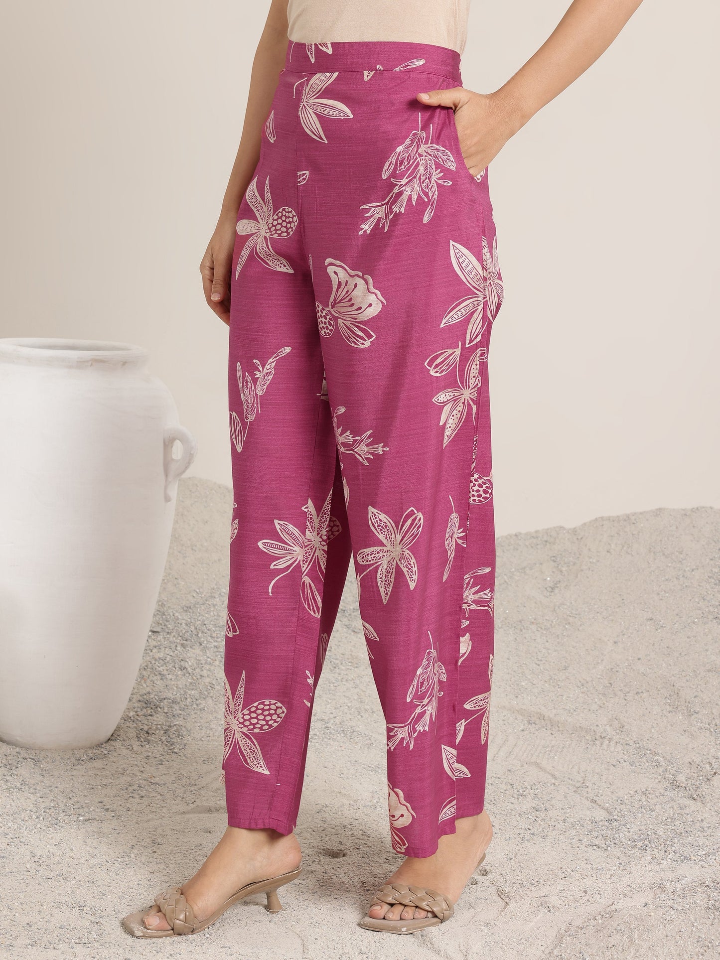 Pink Printed Silk Blend Co-Ord Sets