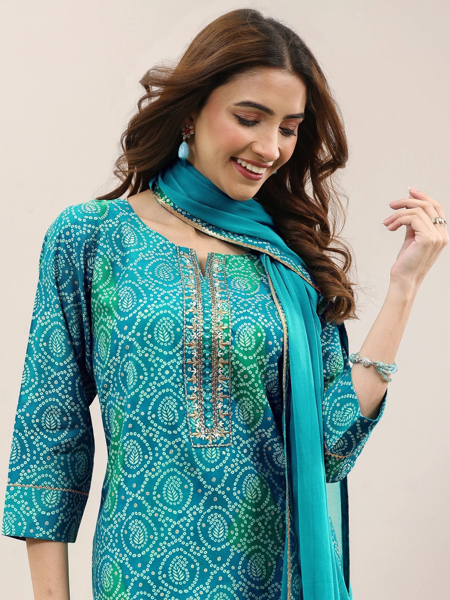 Blue Printed Rayon Straight Suit With Dupatta
