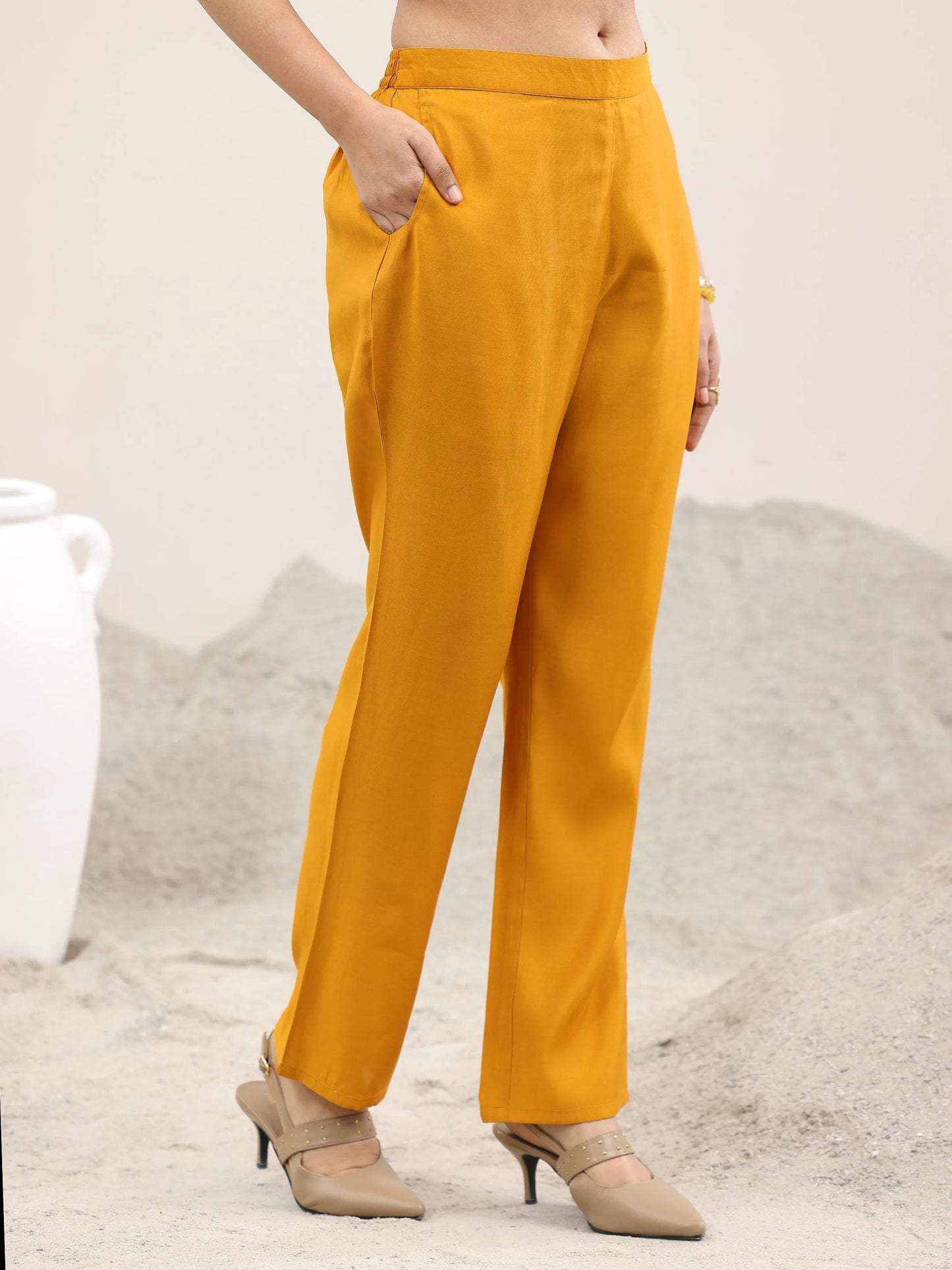 Mustard Printed Rayon Straight Suit With Dupatta