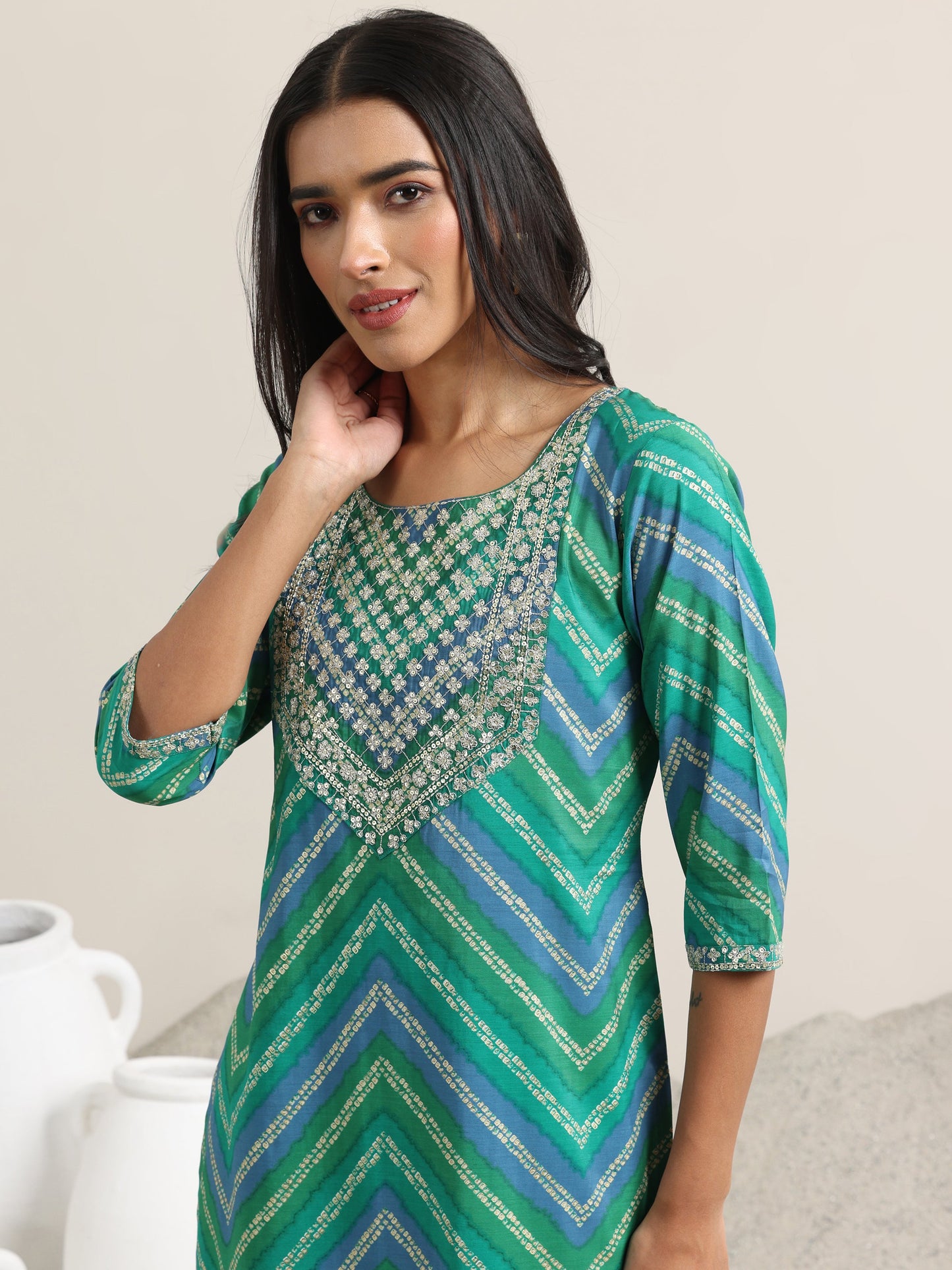 Green Printed Rayon Straight Suit With Dupatta