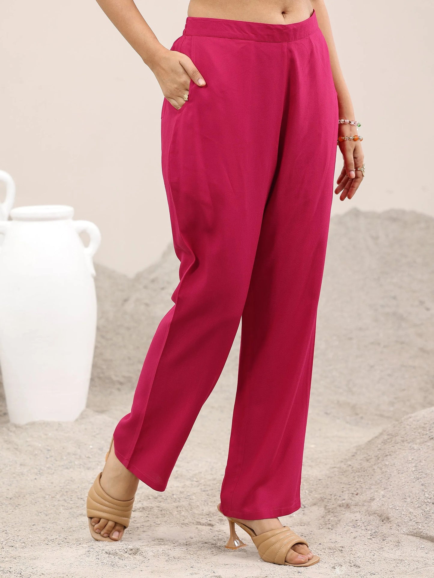 Pink Printed Rayon Straight Suit With Dupatta