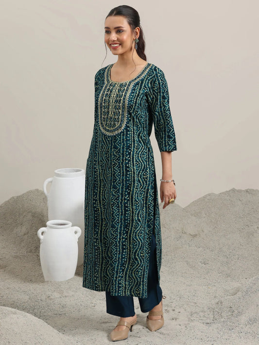 Navy Blue Printed Rayon Straight Suit With Dupatta