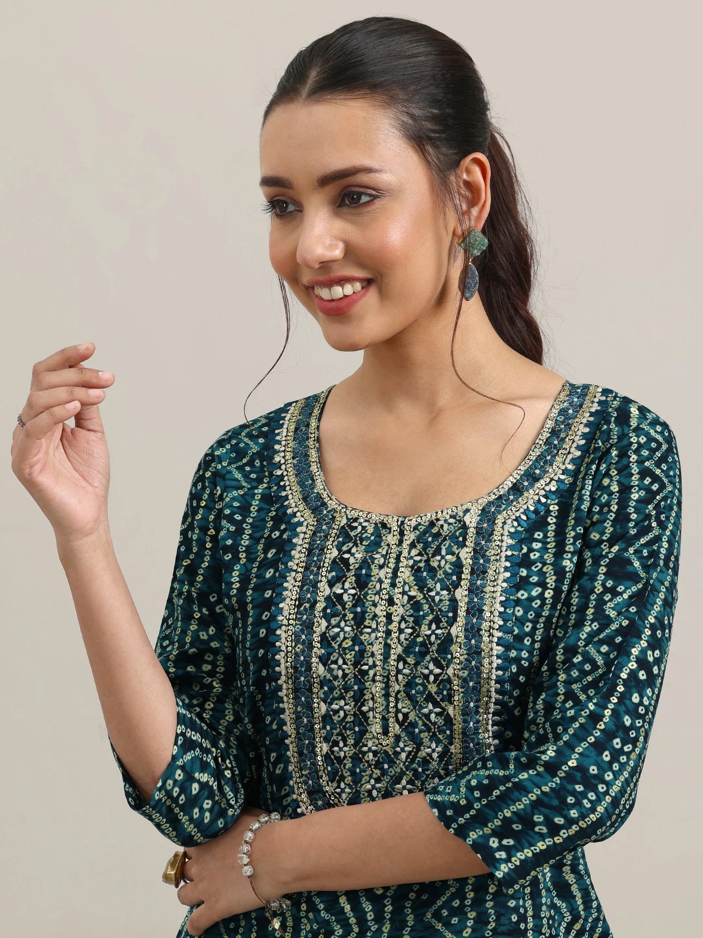 Navy Blue Printed Rayon Straight Suit With Dupatta