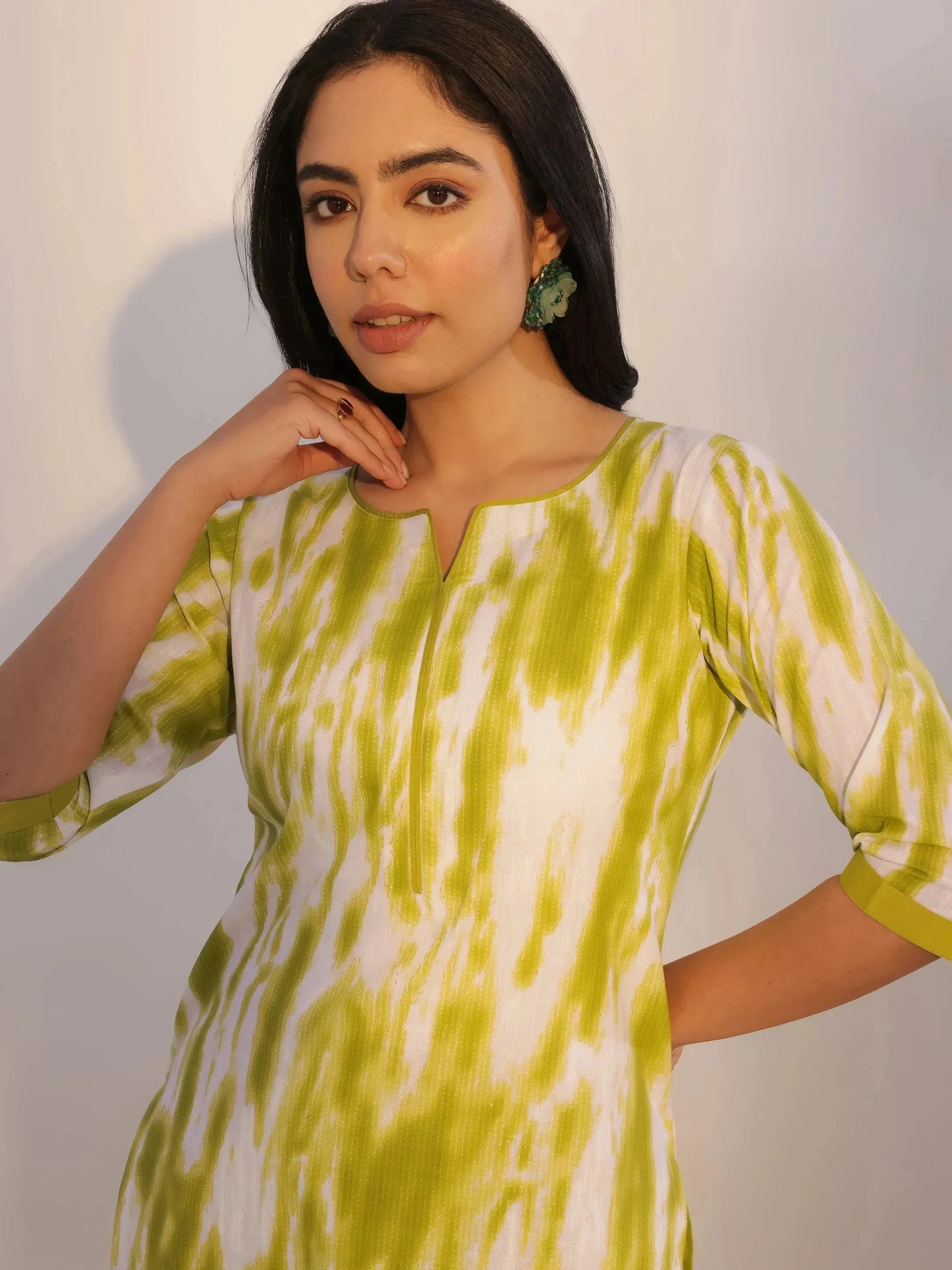 Green Printed Cotton Straight Suit With Dupatta