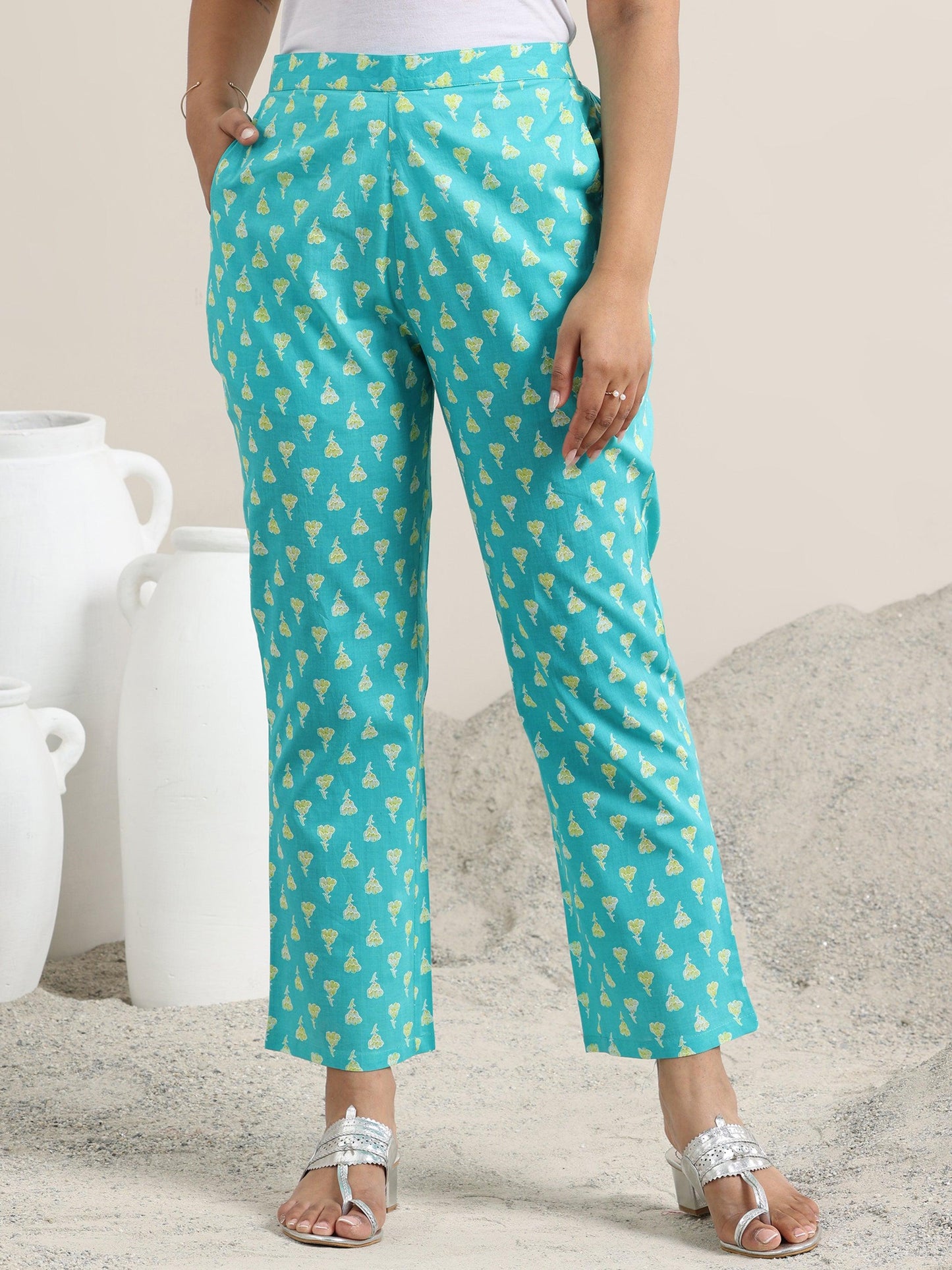 Blue Printed Cotton Straight Suit With Dupatta