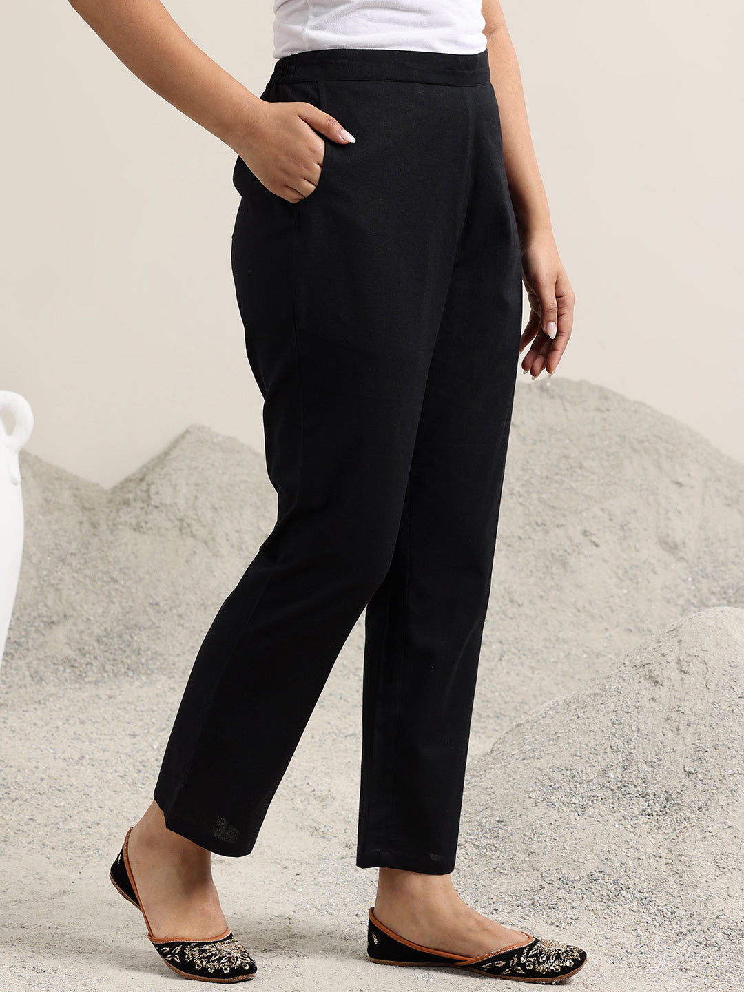 Black Printed Cotton Anarkali Suit With Dupatta