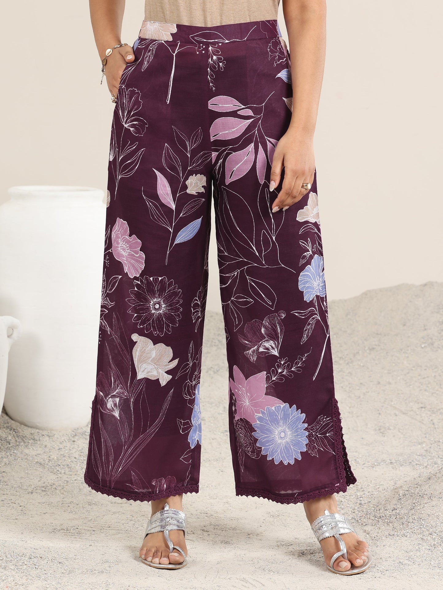 Wine Printed Rayon Straight Kurta Set