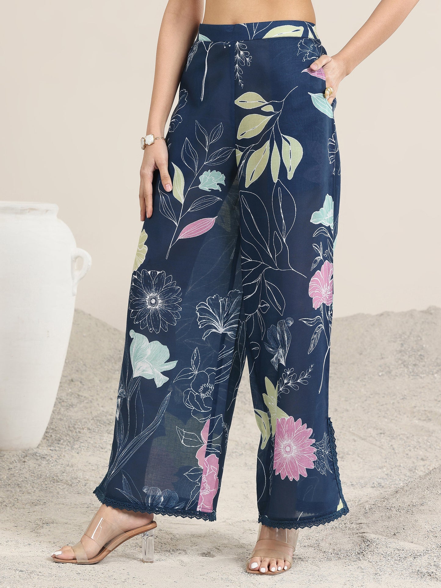 Blue Printed Rayon Straight Kurta Set