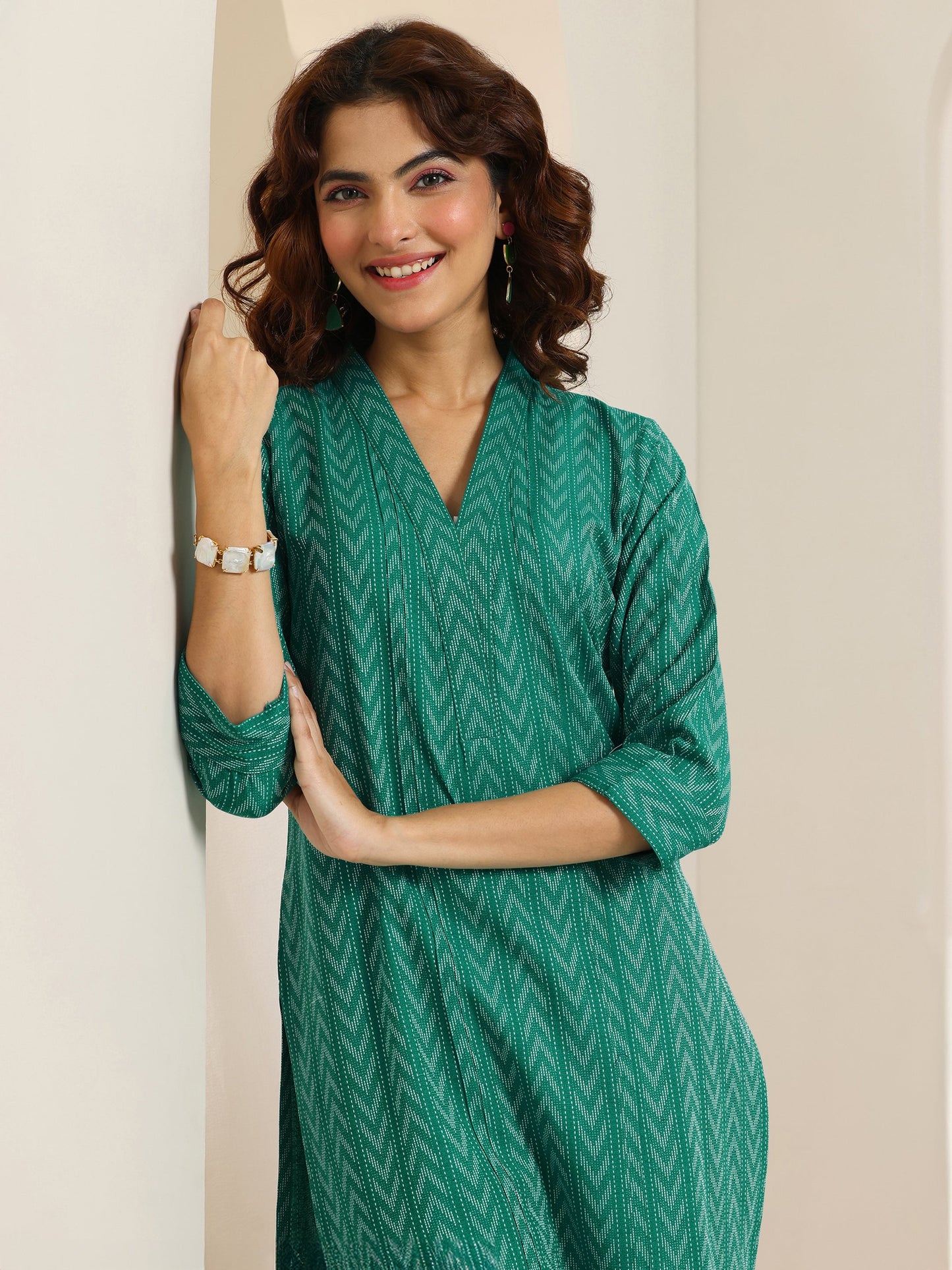 Teal Woven Design Cotton Blend Straight Suit Set With Dupatta