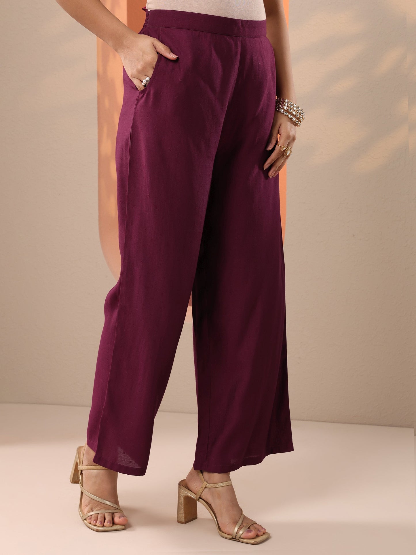 Burgundy Woven Design Silk Blend Straight Suit Set With Dupatta