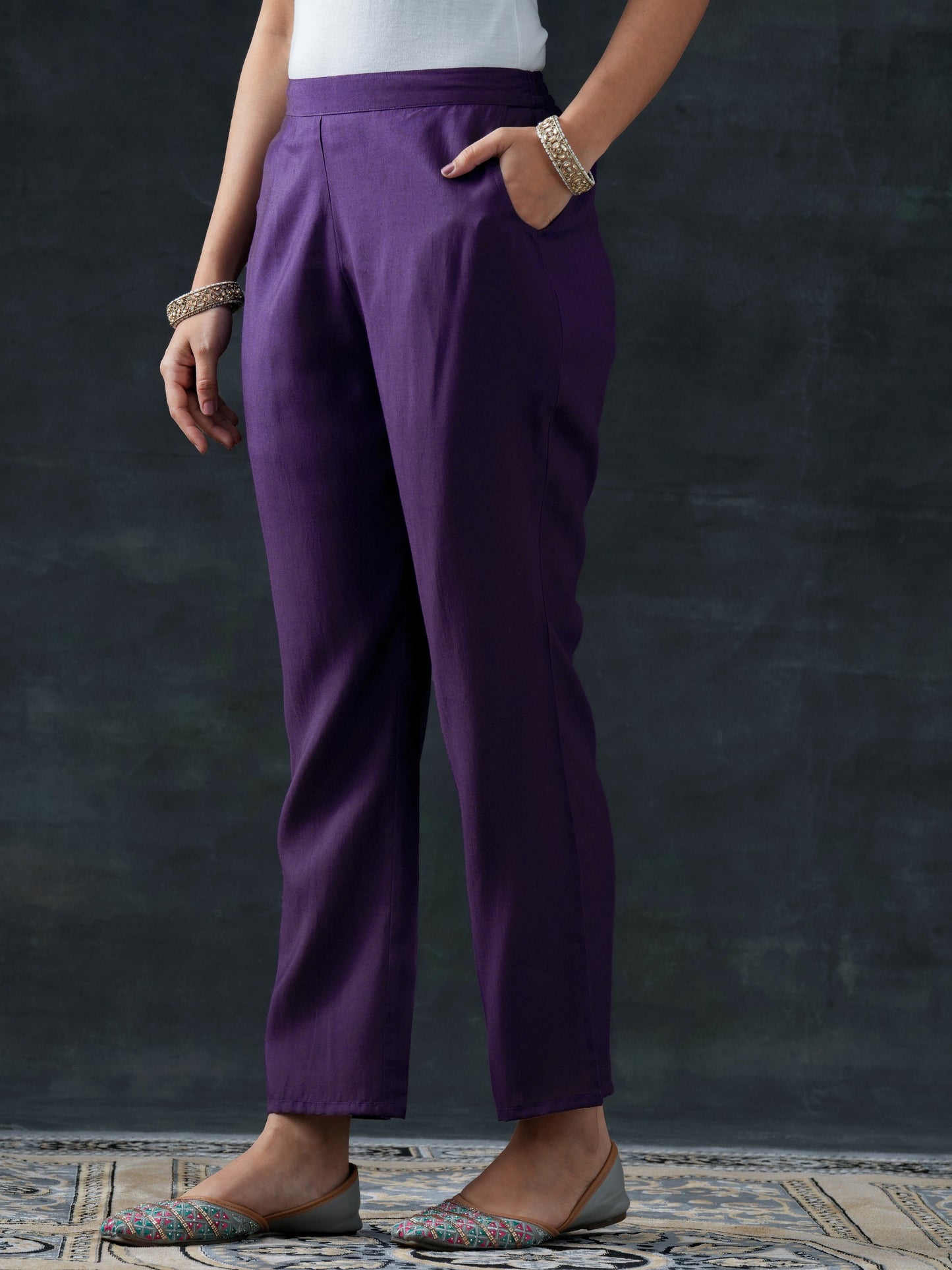 Purple Embroidered Silk Blend Straight Suit Set With Dupatta