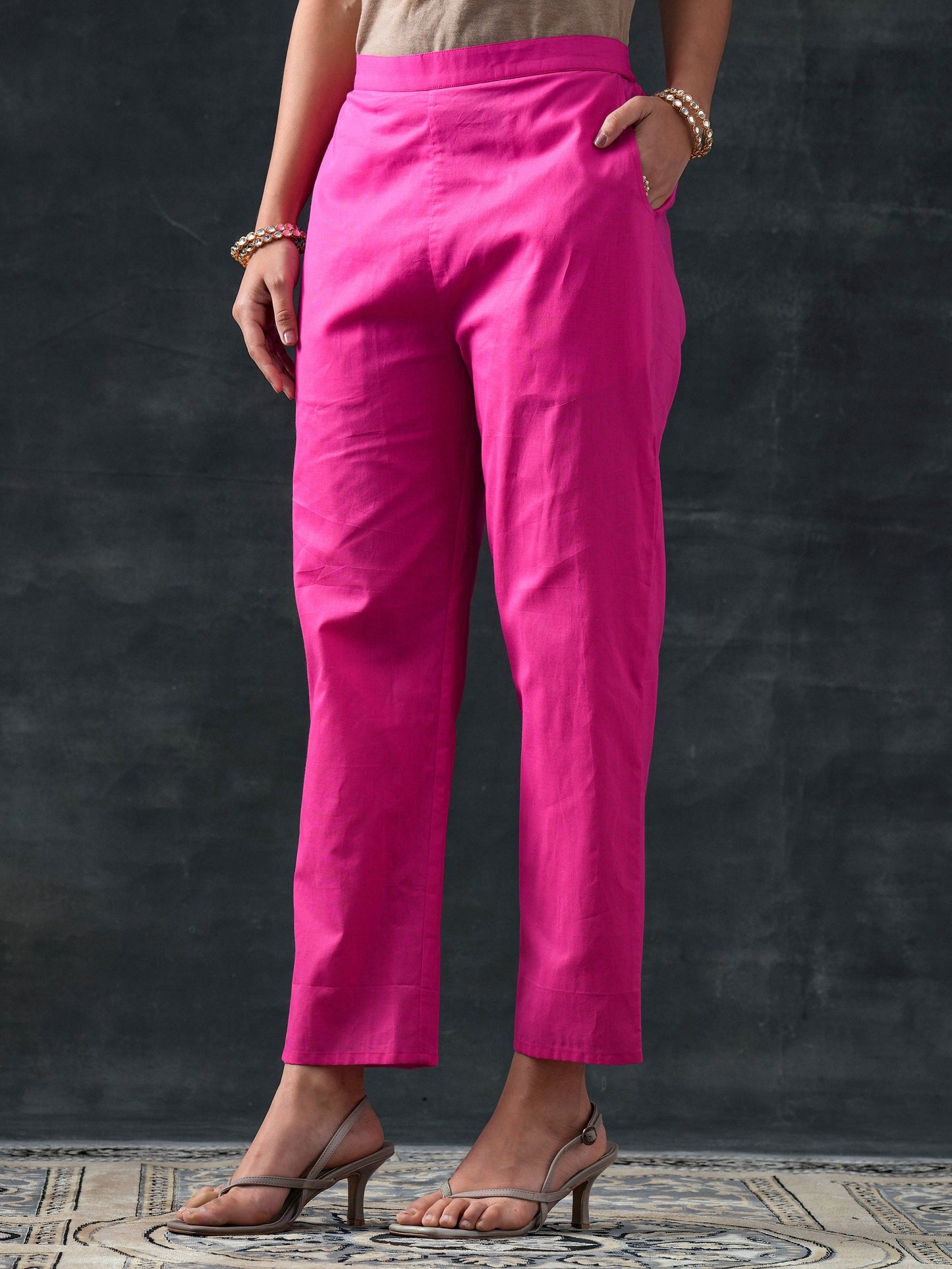 Pink Printed Cotton Straight Suit Set With Dupatta