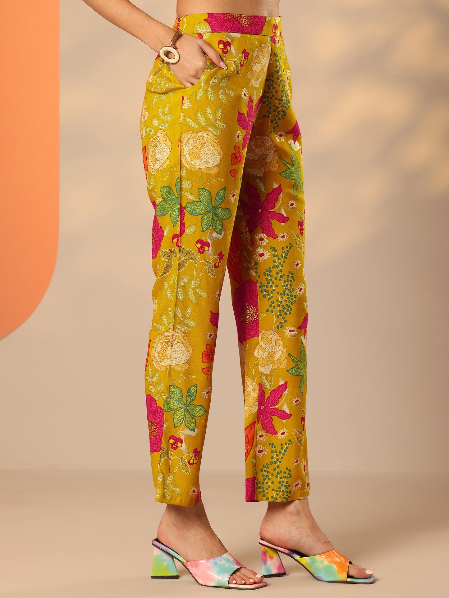 Mustard Printed Rayon Co-Ord Sets