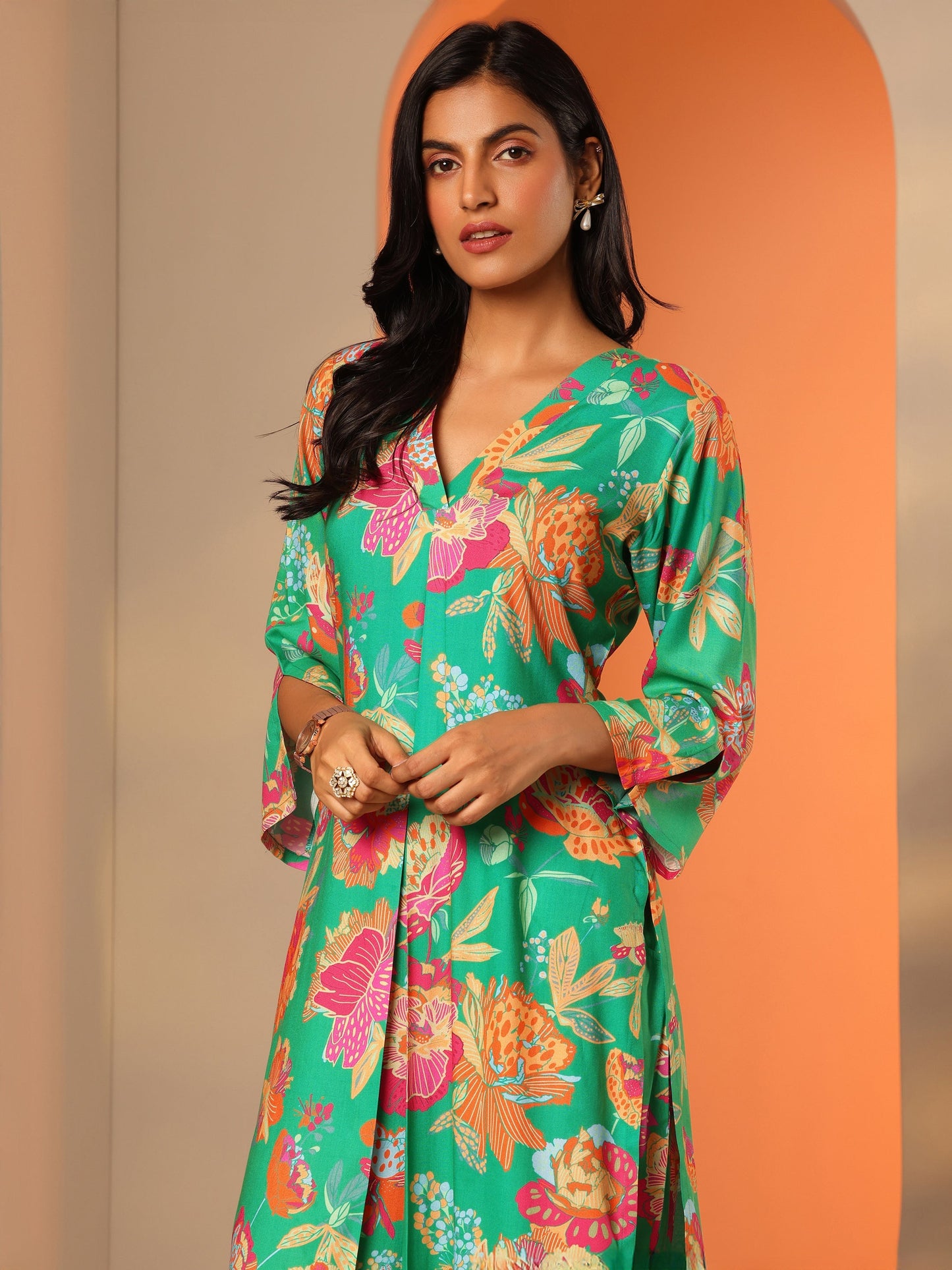 Green Printed Rayon Co-Ord Sets