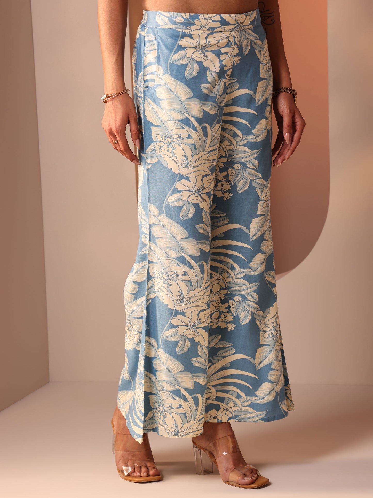 Blue Printed Rayon Straight Co-Ord Sets