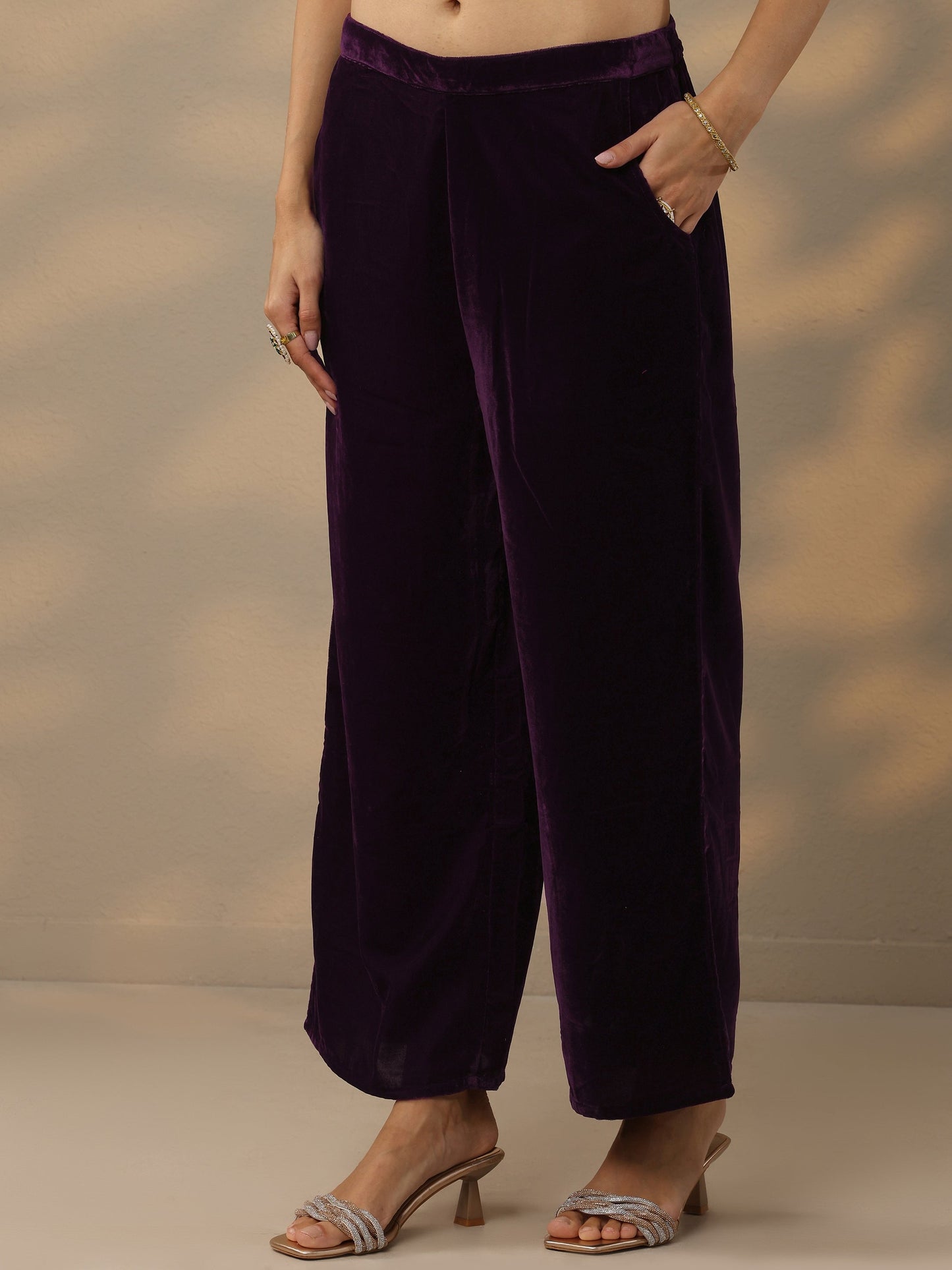 Burgundy Embroidered Velvet Straight Suit Set With Dupatta