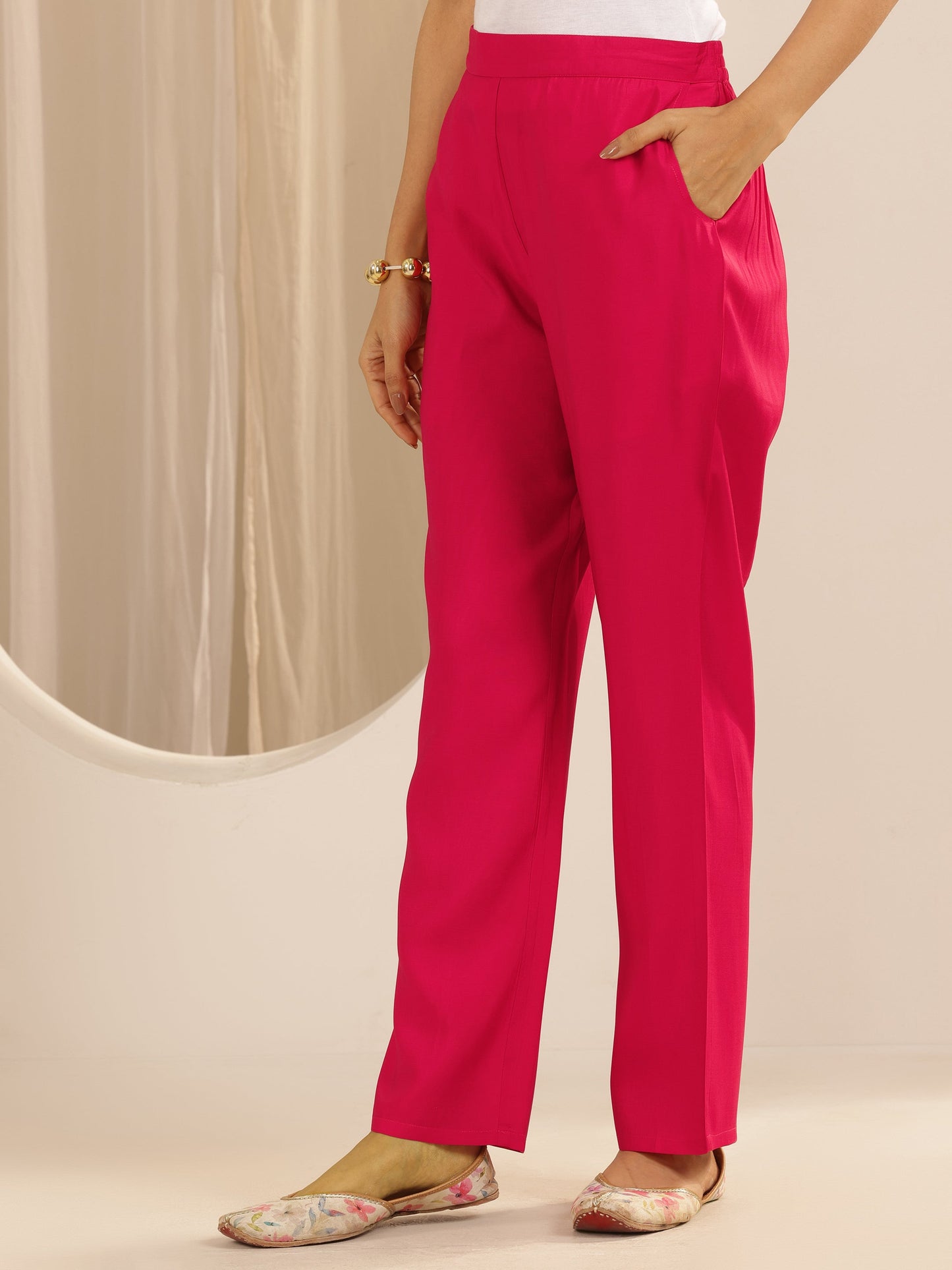 Pink Printed Silk Blend Straight Suit Set With Dupatta