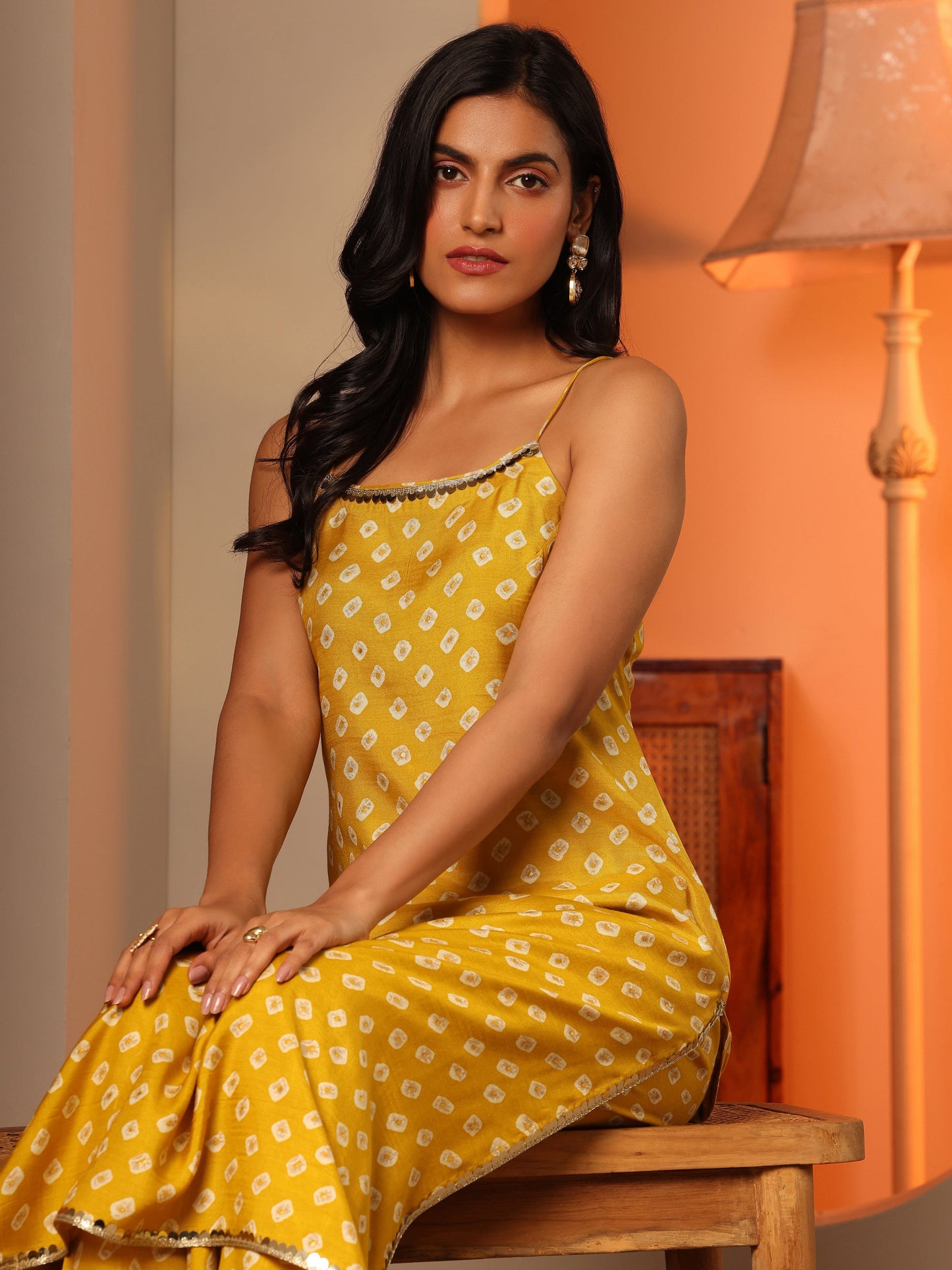 Yellow Printed Rayon Fit And Flare Kurta Set