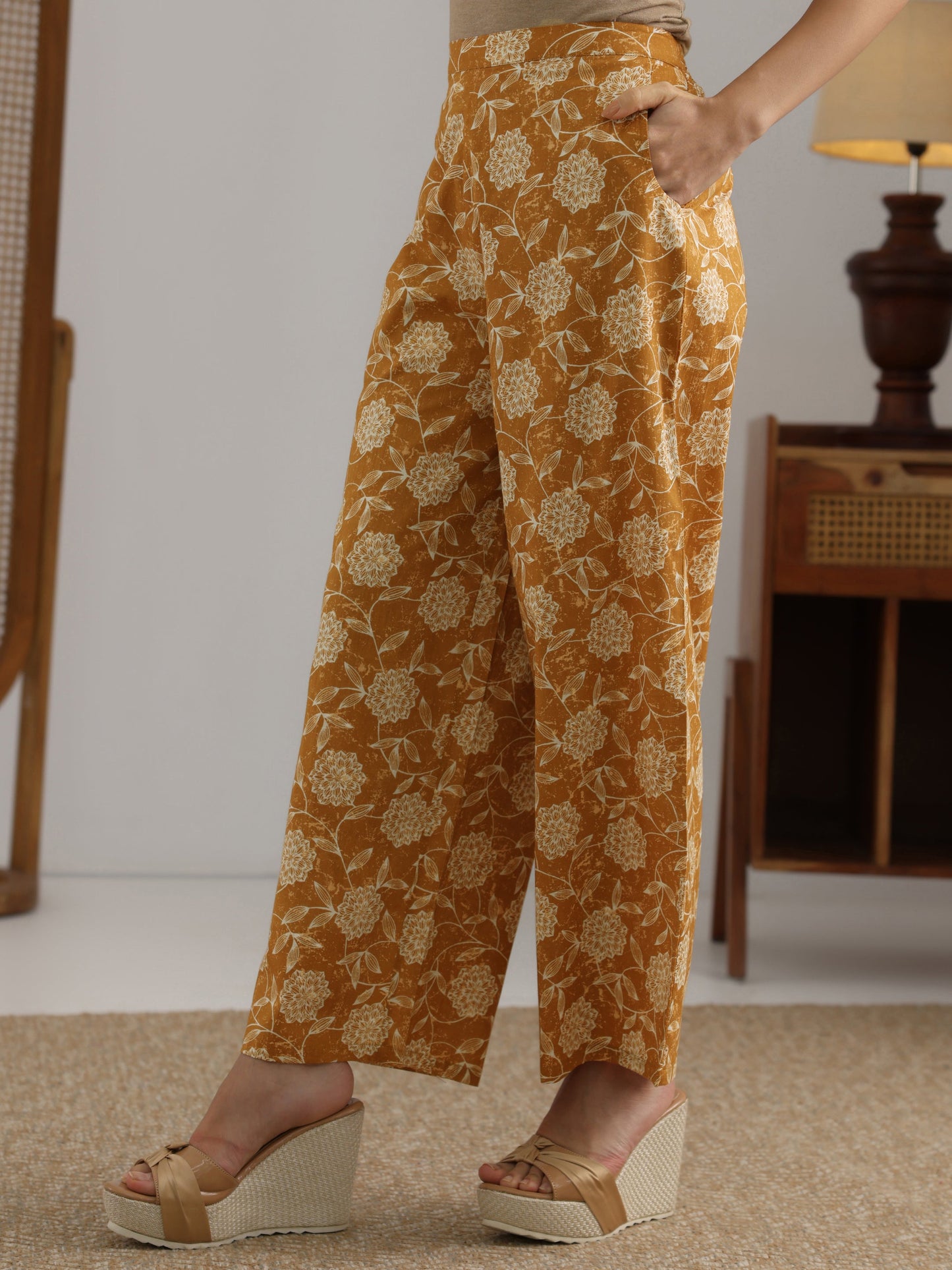 Mustard Printed Cotton 3 Piece Co-Ord Set