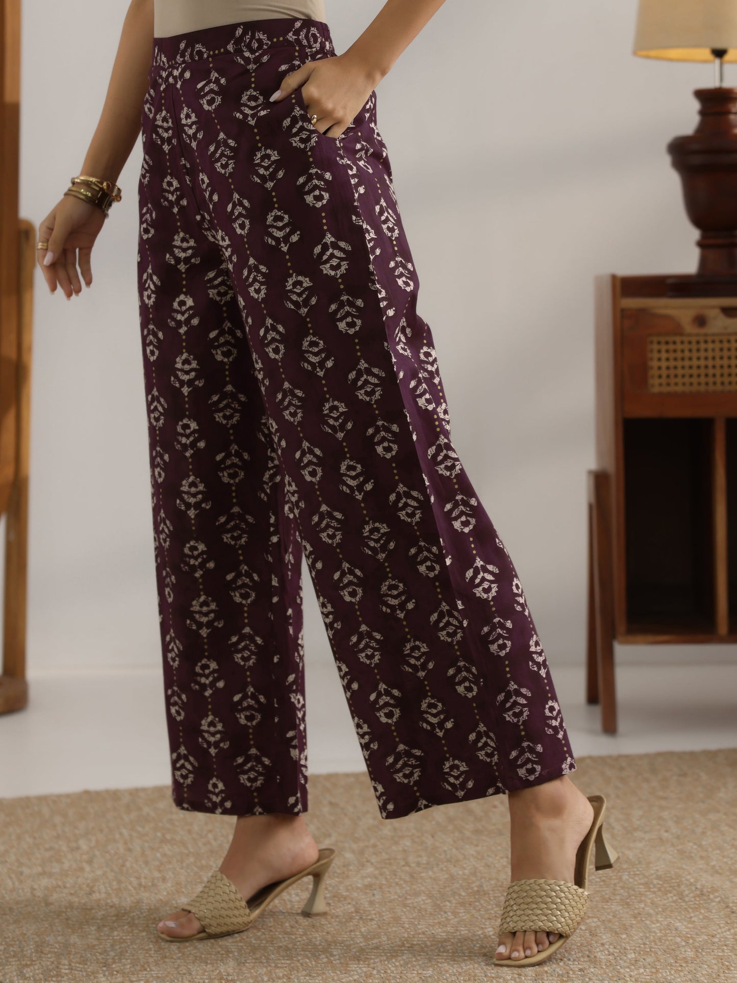 Burgundy Printed Cotton 3 Piece Co-Ord Set