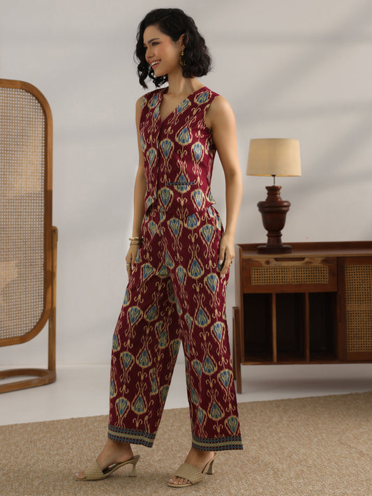 Maroon Printed Cotton Co-Ord Sets