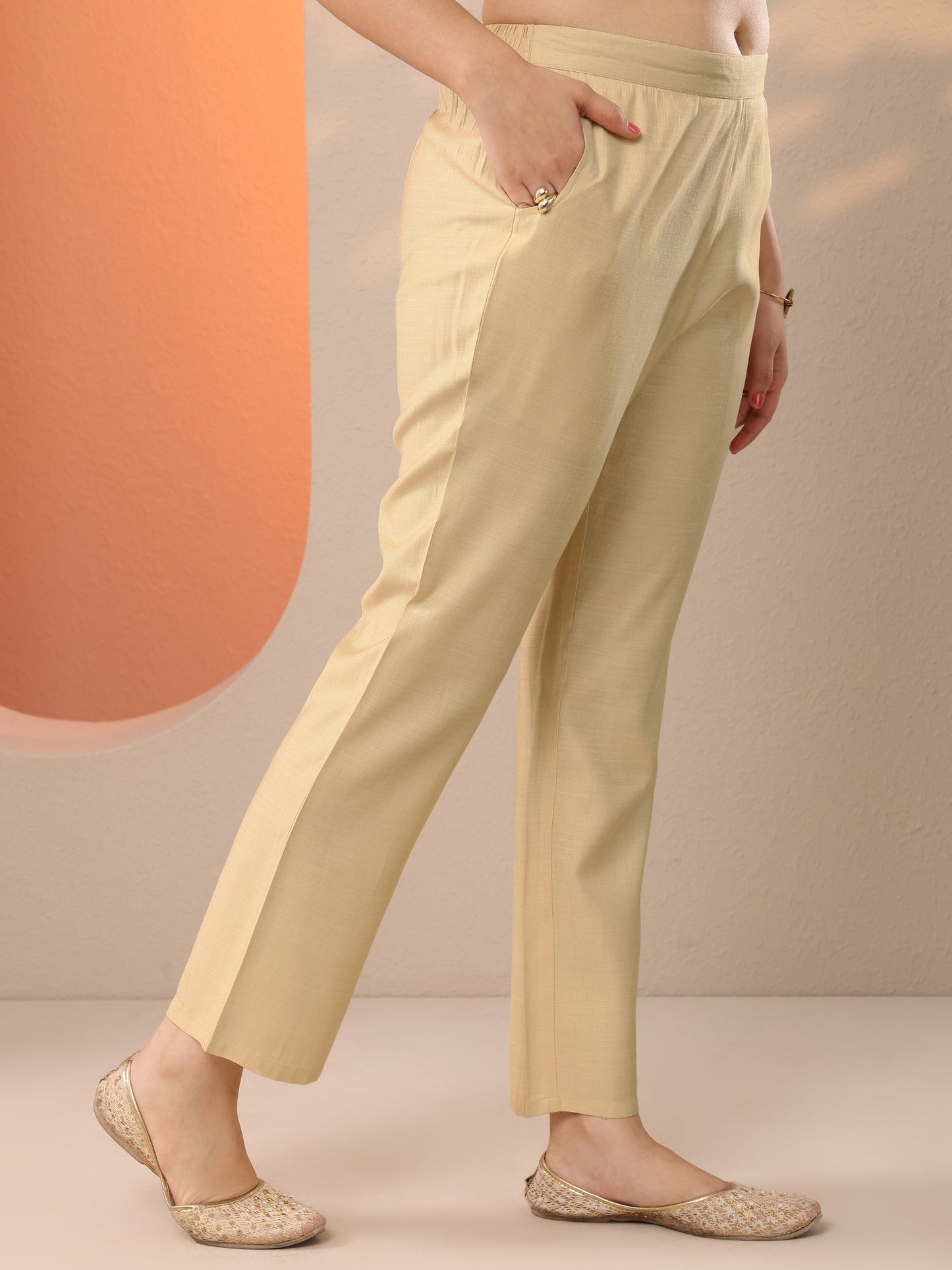 Beige Printed Silk Blend Straight Suit Set With Dupatta