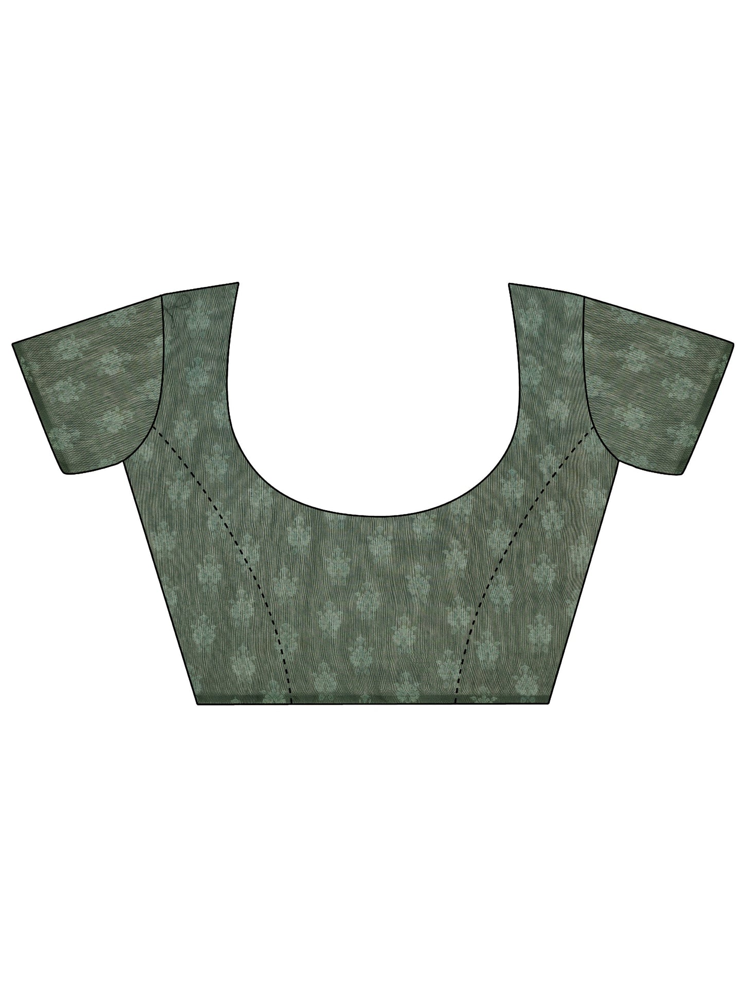 Green Printed Silk Saree With Unstitched Blouse Piece