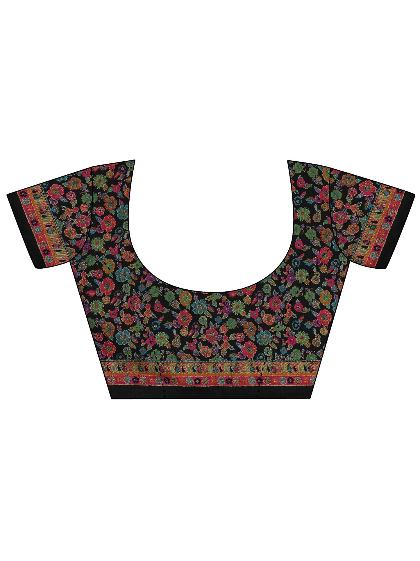 Black Printed Silk Blend Saree With Unstitched Blouse Piece