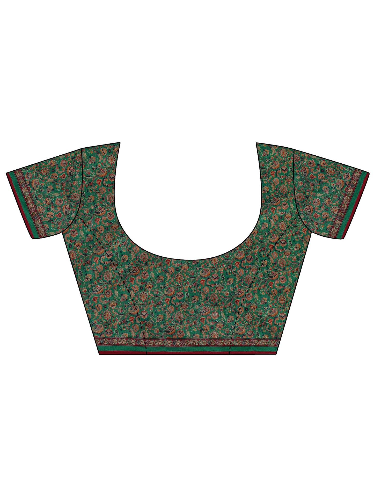 Red Printed Silk Blend Saree With Unstitched Blouse Piece