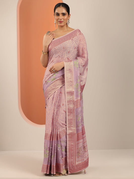 Mauve Printed Georgette Saree With Unstitched Blouse Piece