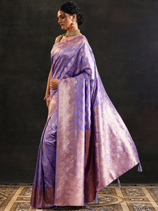 Lavender Woven Design Silk Blend Saree With Unstitched Blouse Piece