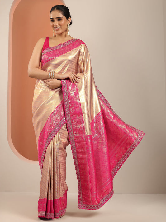 Beige Silk Blend Saree With Unstitched Blouse Piece