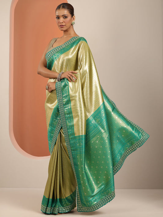 Green Woven Design Banarasi Silk Blend Saree With Unstitched Blouse Piece