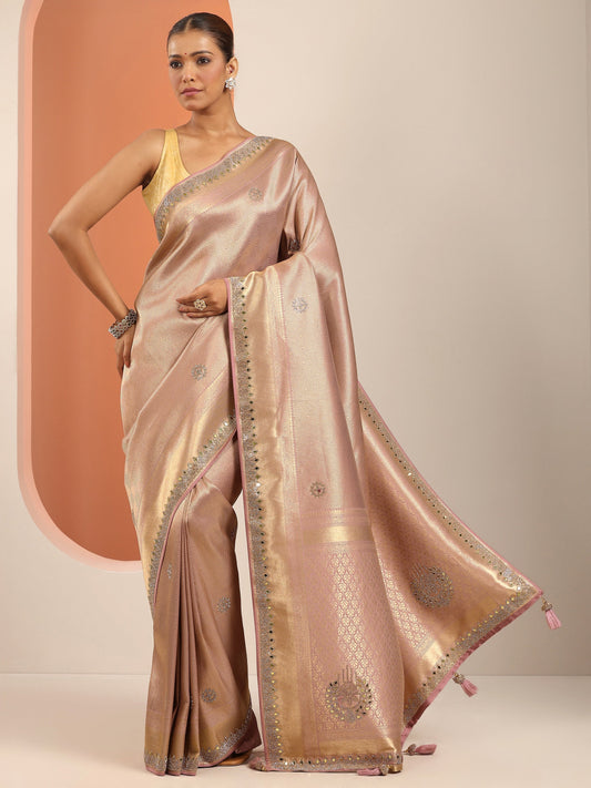 Peach Silk Blend Saree With Unstitched Blouse Piece