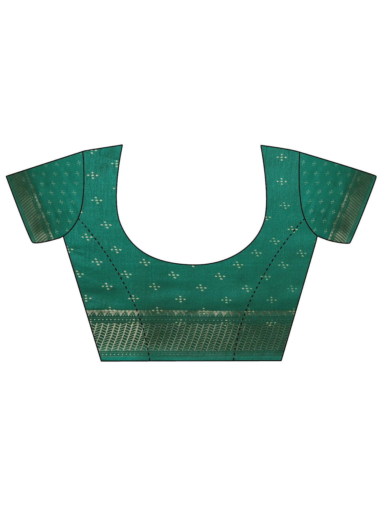 Teal Printed Silk Blend Saree With Unstitched Blouse Piece