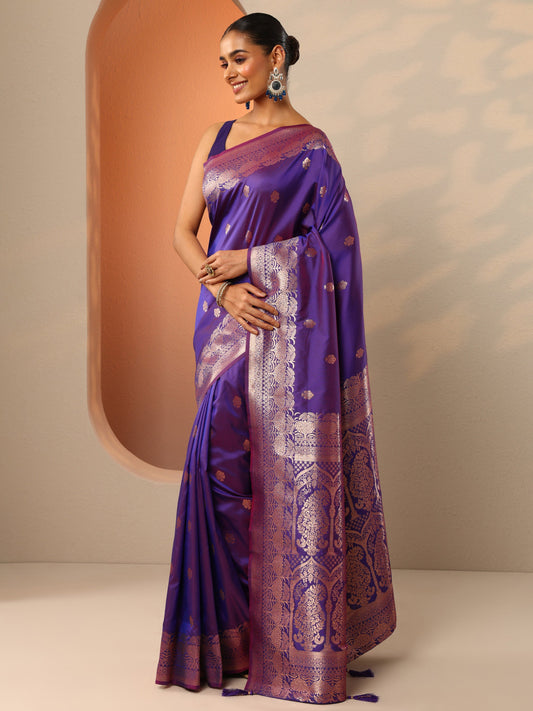 Purple Woven Design Banarasi Silk Blend Saree With Unstitched Blouse Piece
