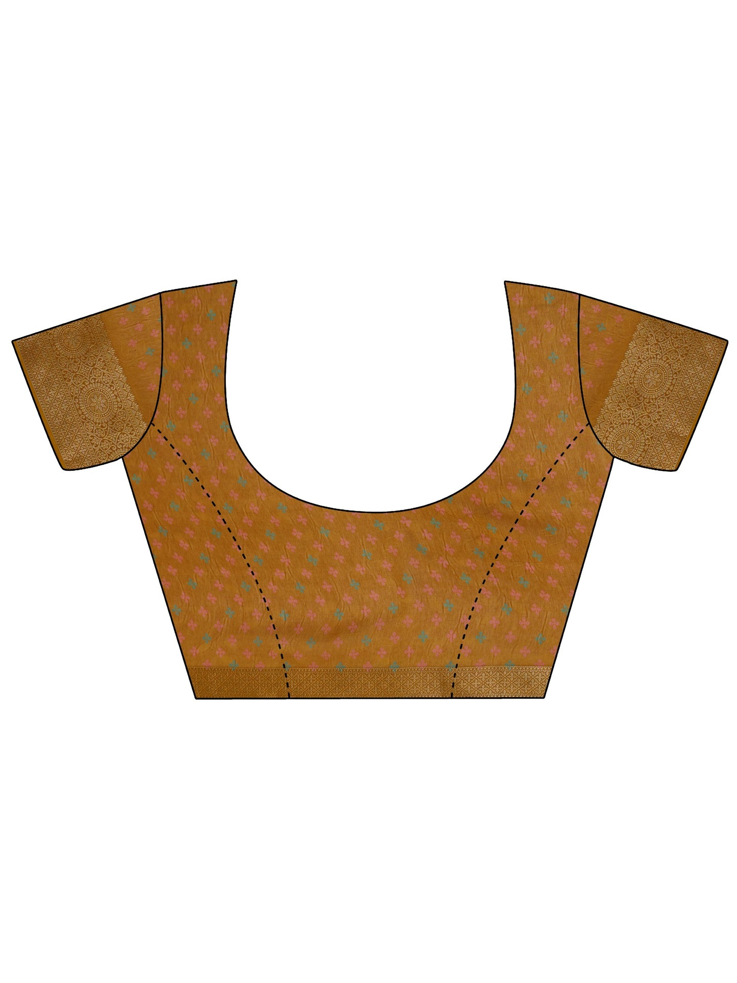 Mustard Printed Georgette Saree With Unstitched Blouse Piece