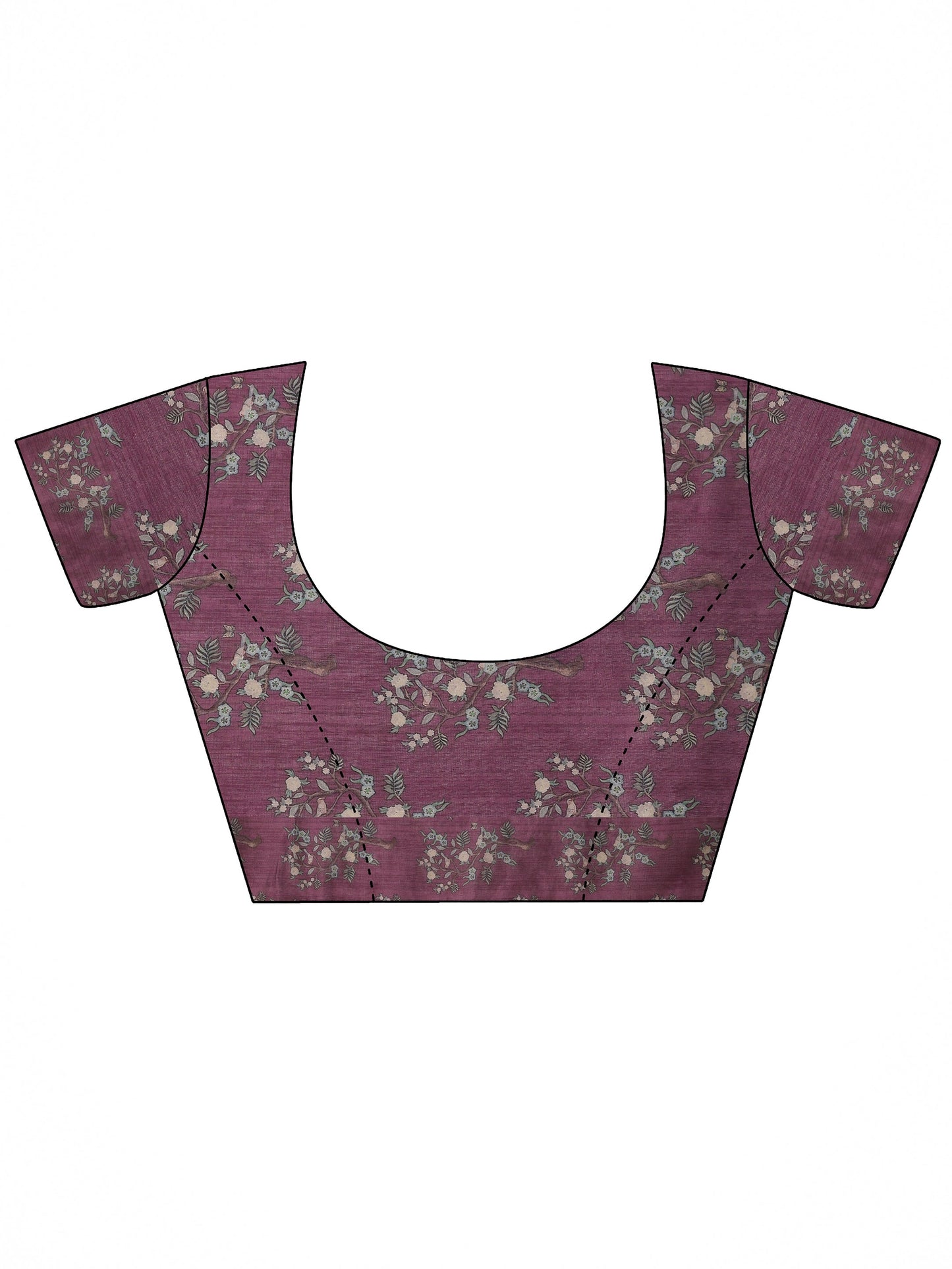 Mauve Printed Silk Blend Saree With Unstitched Blouse Piece