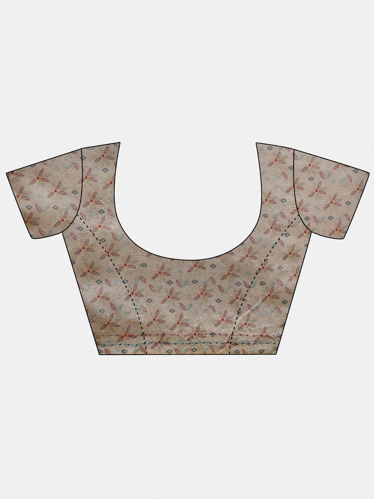 Beige Printed Silk Blend Saree With Unstitched Blouse Piece