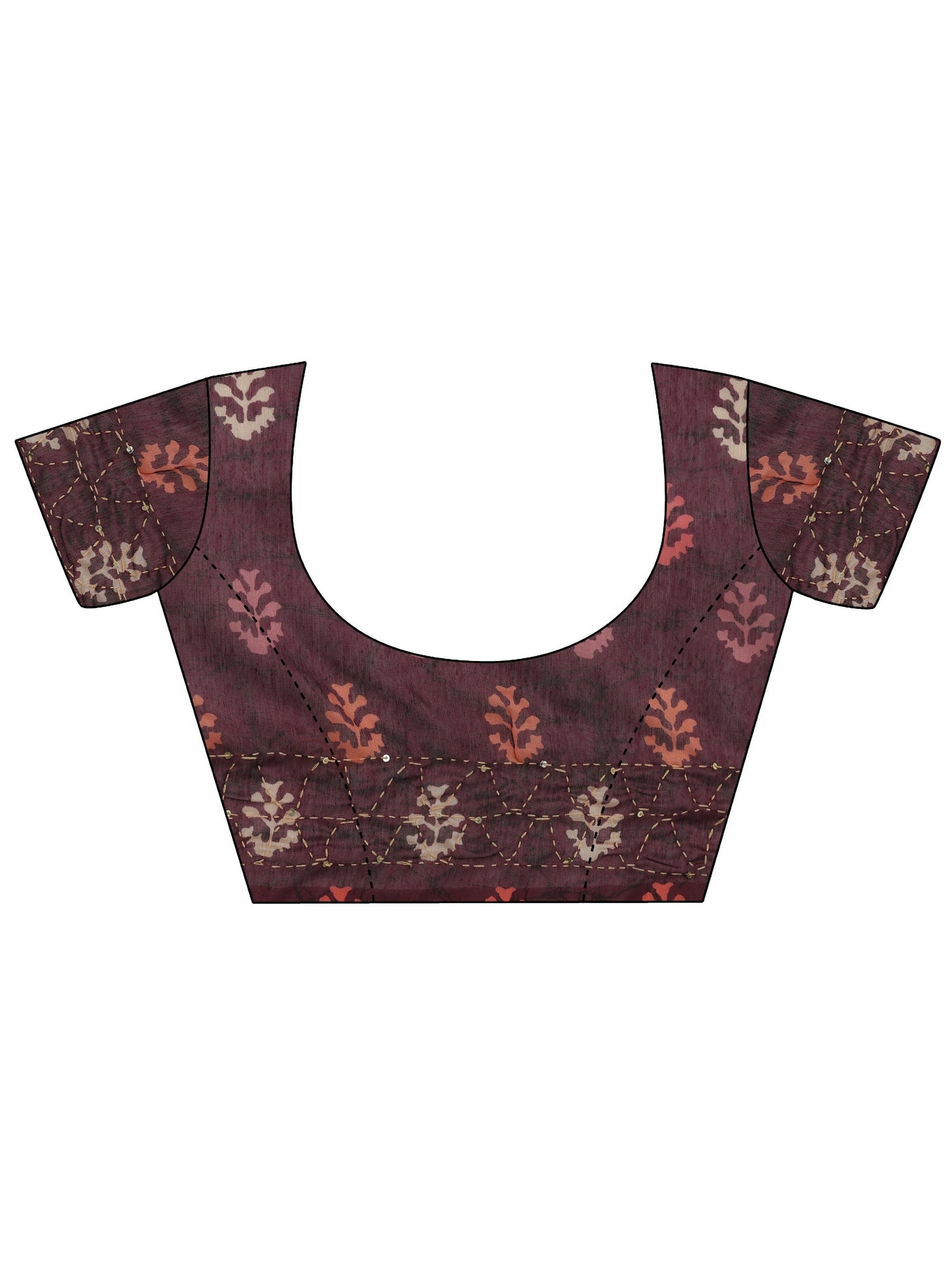 Burgundy Printed Silk Blend Saree With Unstitched Blouse Piece