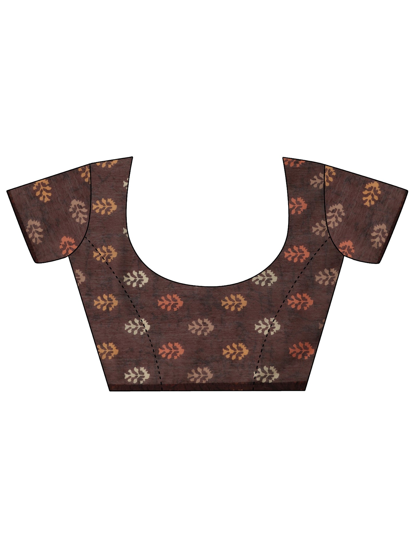 Brown Printed Silk Blend Saree With Unstitched Blouse Piece