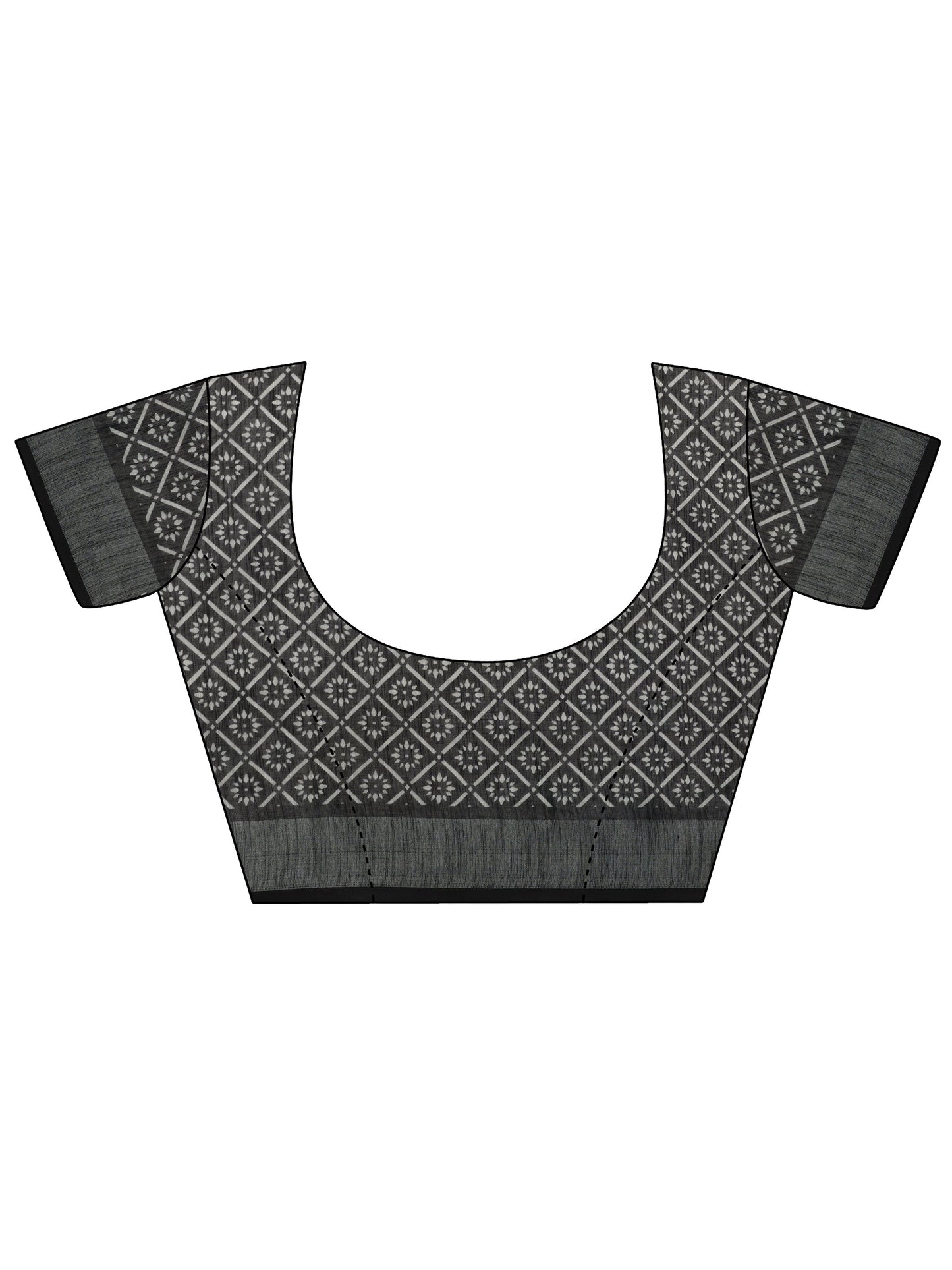 Black Printed Cotton Blend Saree With Unstitched Blouse Piece