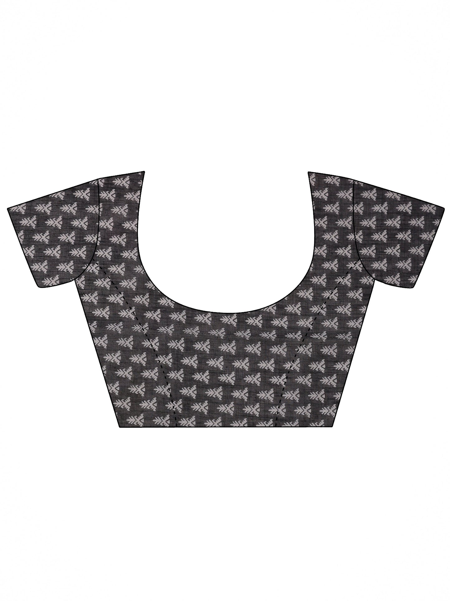 Black Printed Cotton Blend Saree With Unstitched Blouse Piece