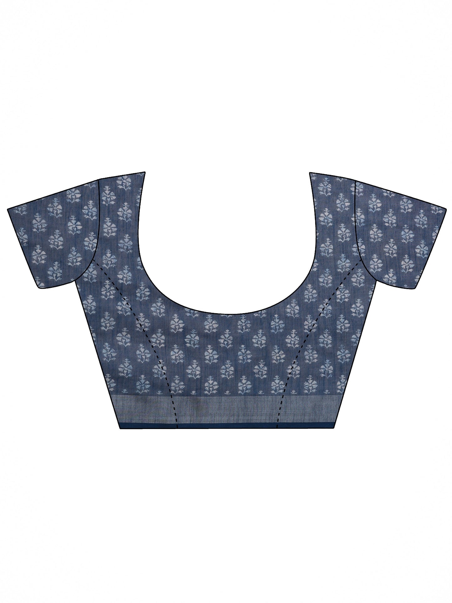 Blue Printed Cotton Blend Saree With Unstitched Blouse Piece