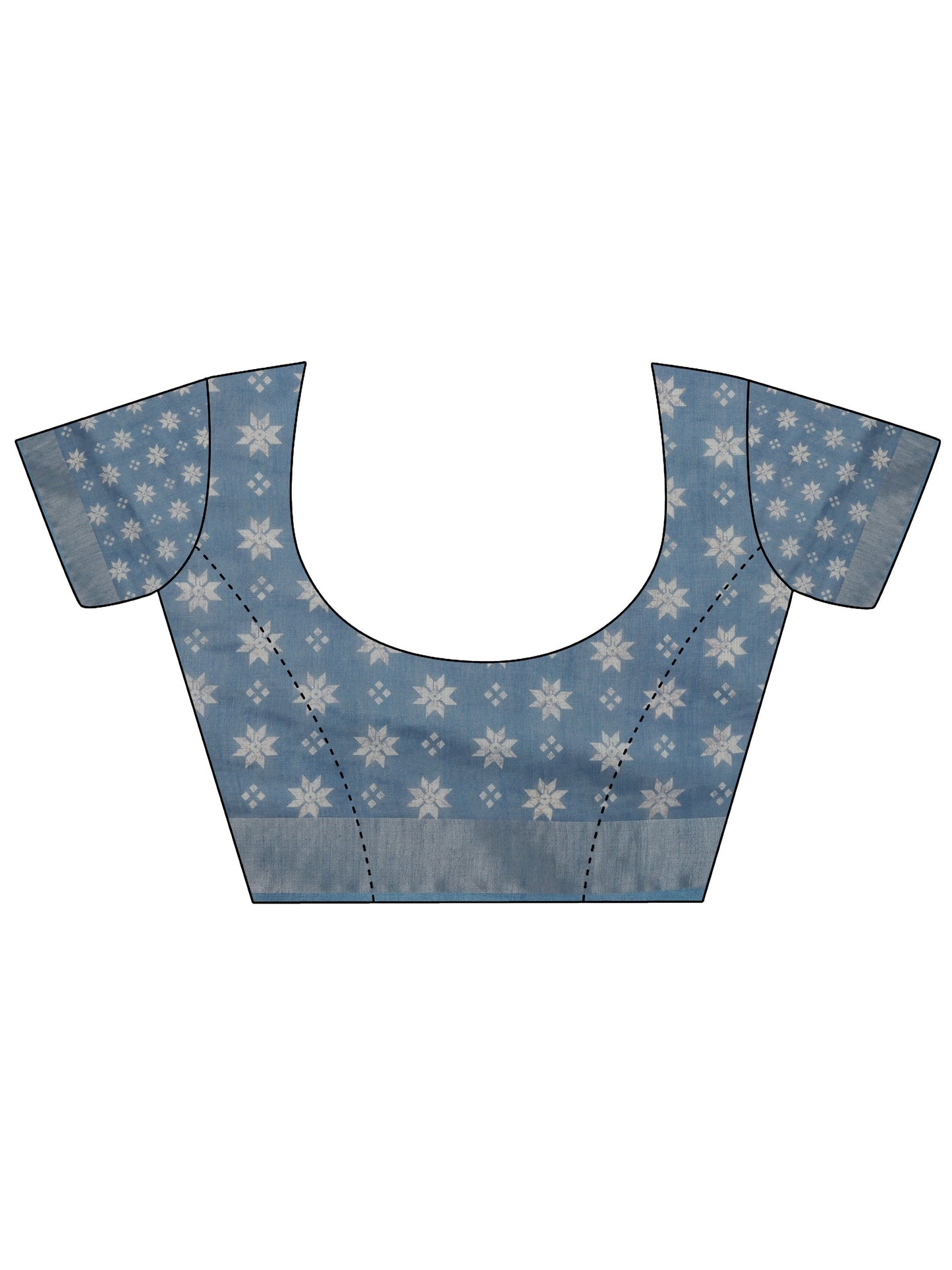 Blue Printed Cotton Blend Jamdani Saree With Unstitched Blouse Piece