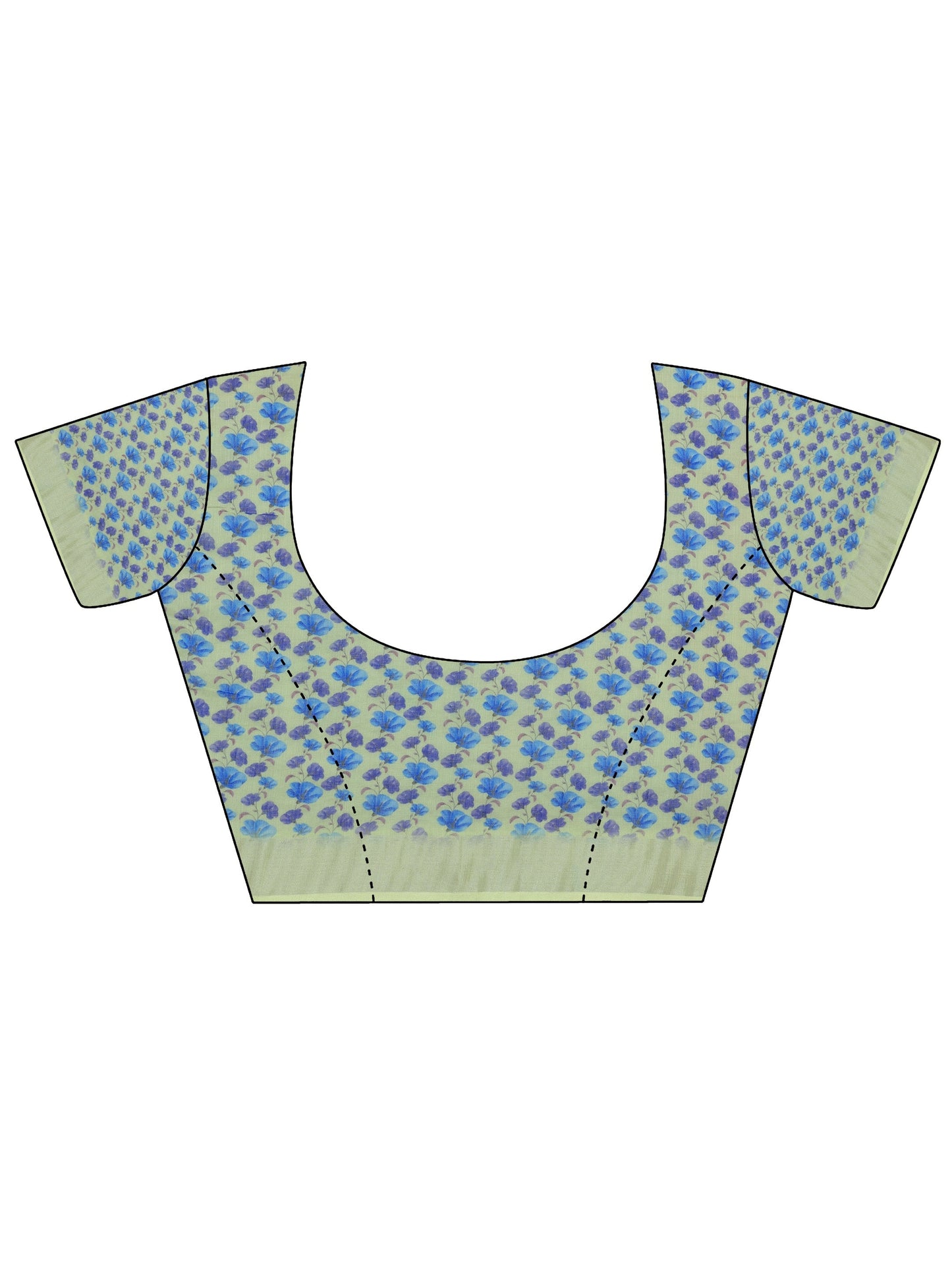 Green Printed Cotton Blend Saree With Unstitched Blouse Piece