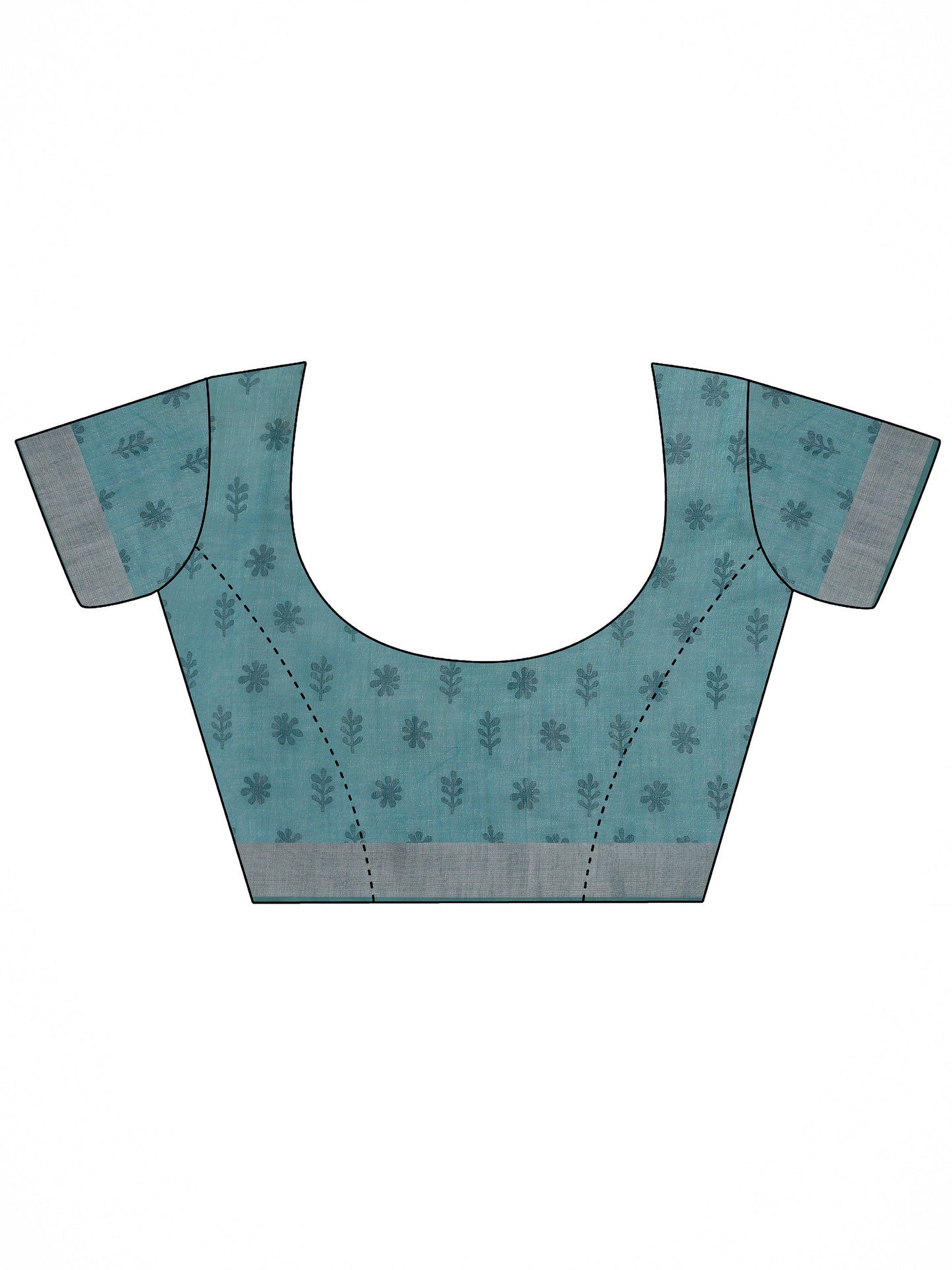 Blue Printed Cotton Blend Saree With Unstitched Blouse Piece