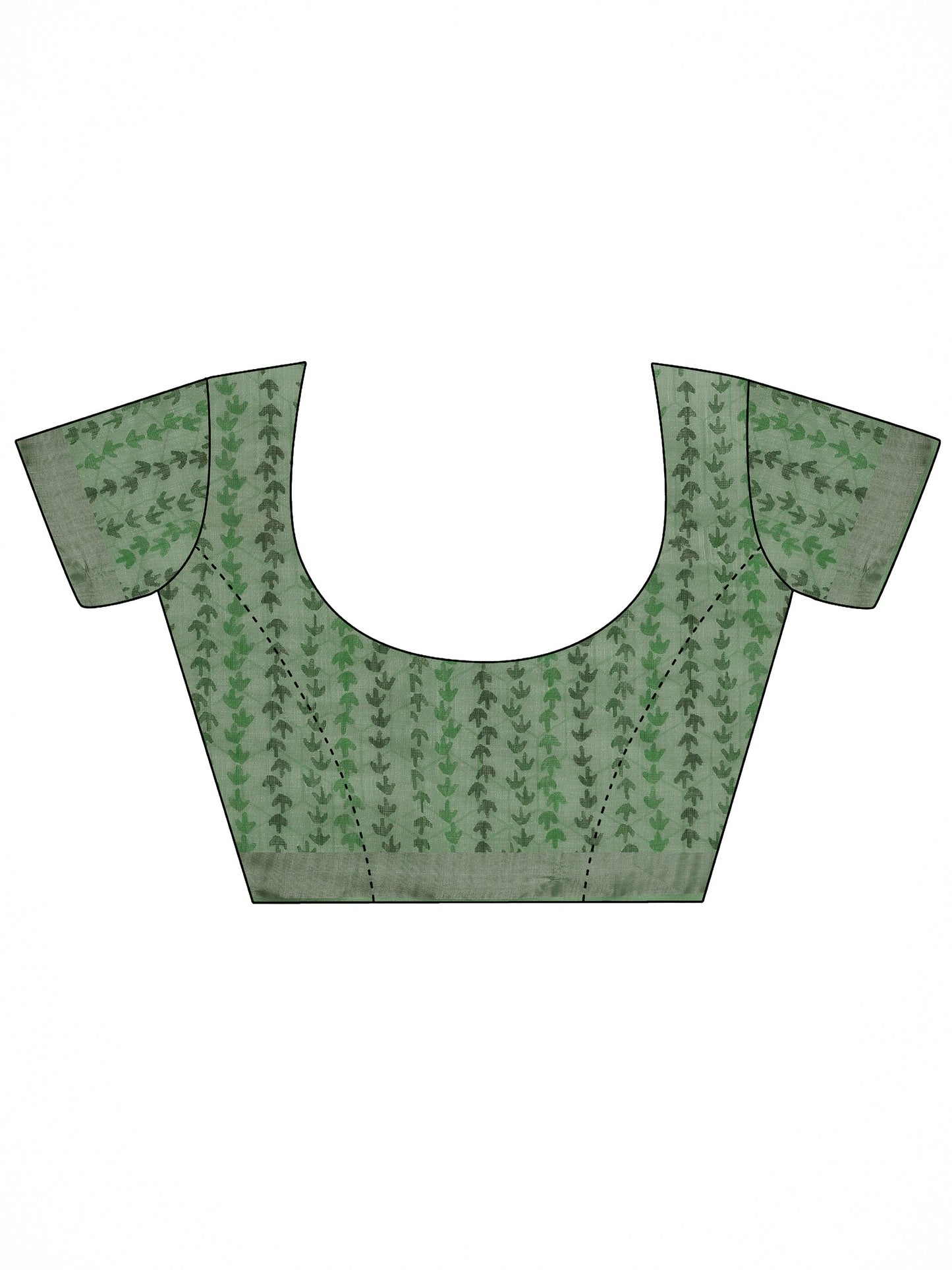 Green Printed Cotton Blend Saree With Unstitched Blouse Piece