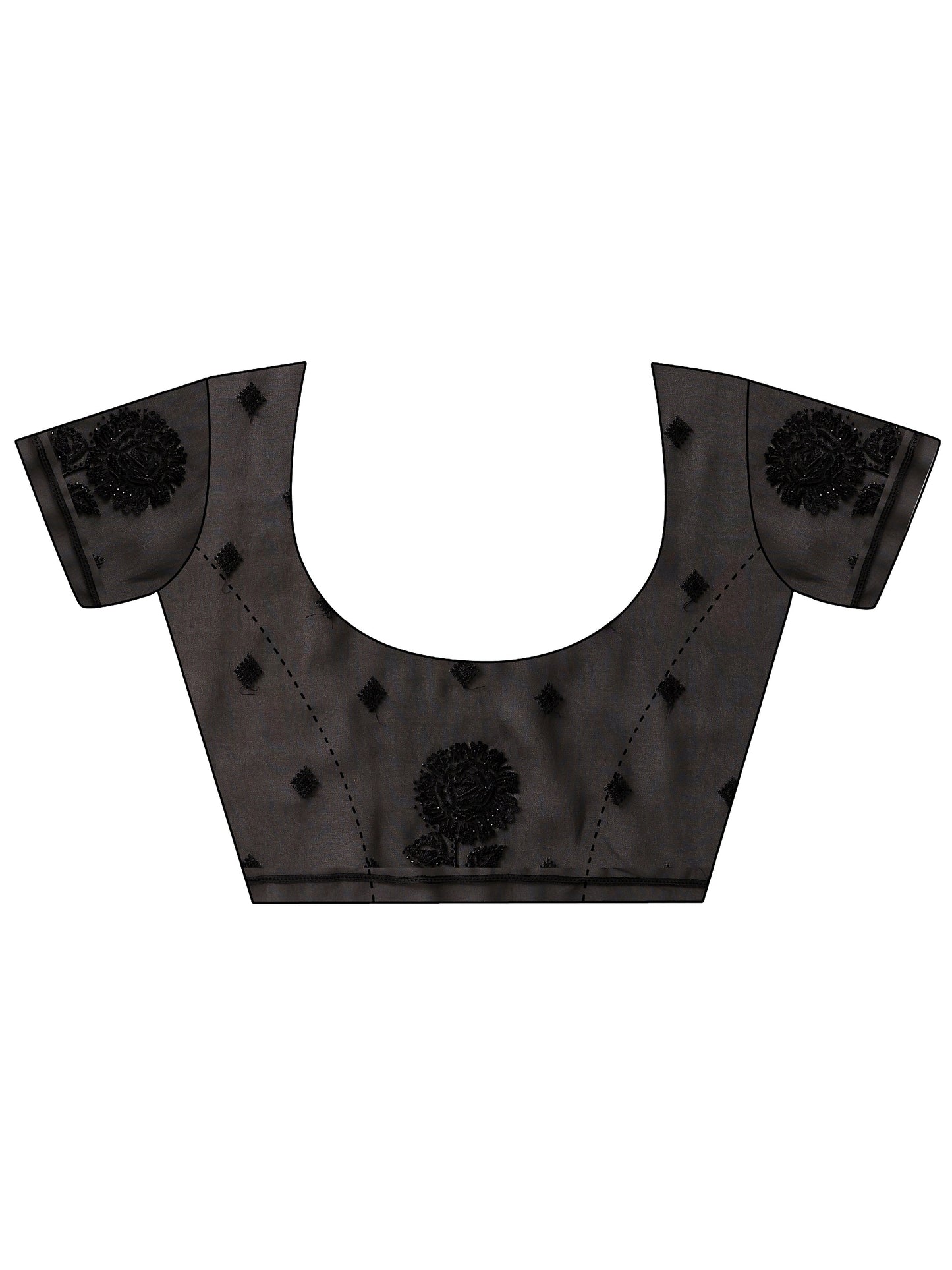 Black Embroidered Chinon Saree With Unstitched Blouse Piece