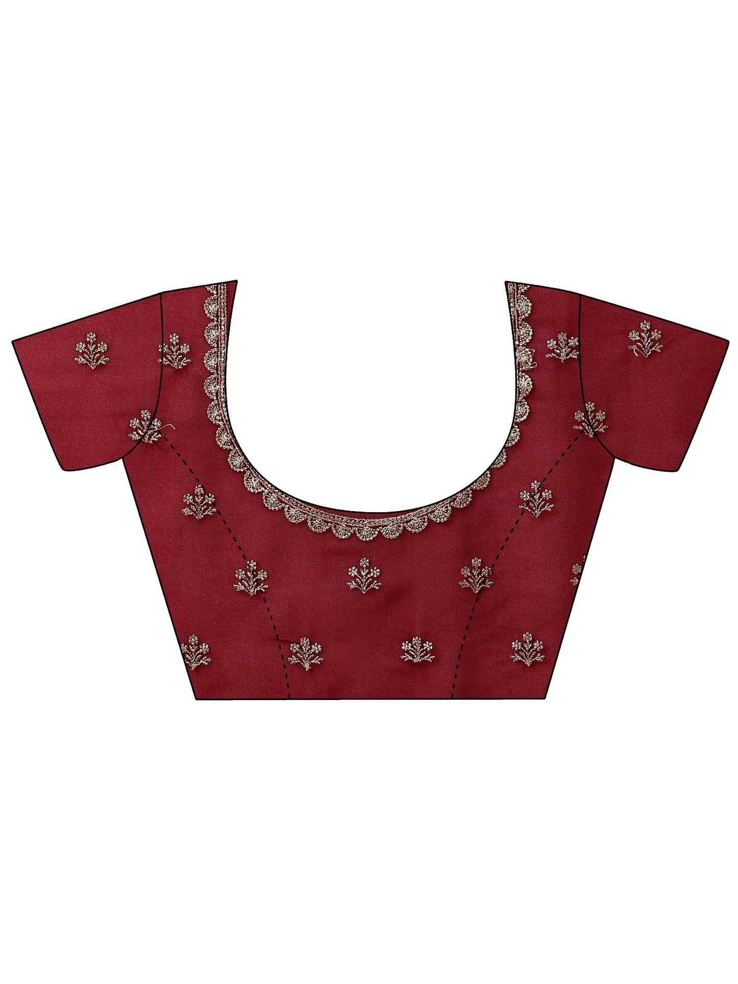 Maroon Embroidered Georgette Saree With Unstitched Blouse Piece